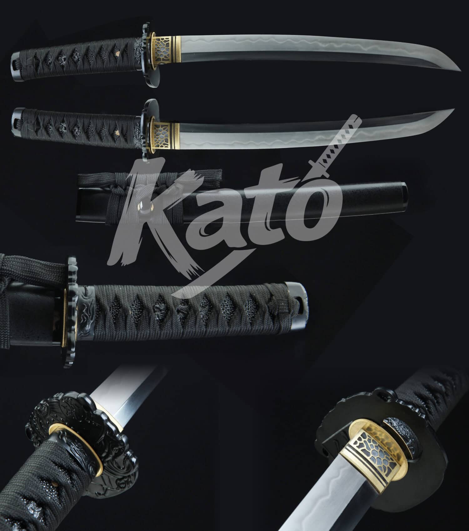 15 Hand-Forged T10 Steel Tanto Knife – Full Tang Blade, Black Alloy Tsuba, Black Cord Handle, Traditional Japanese Style