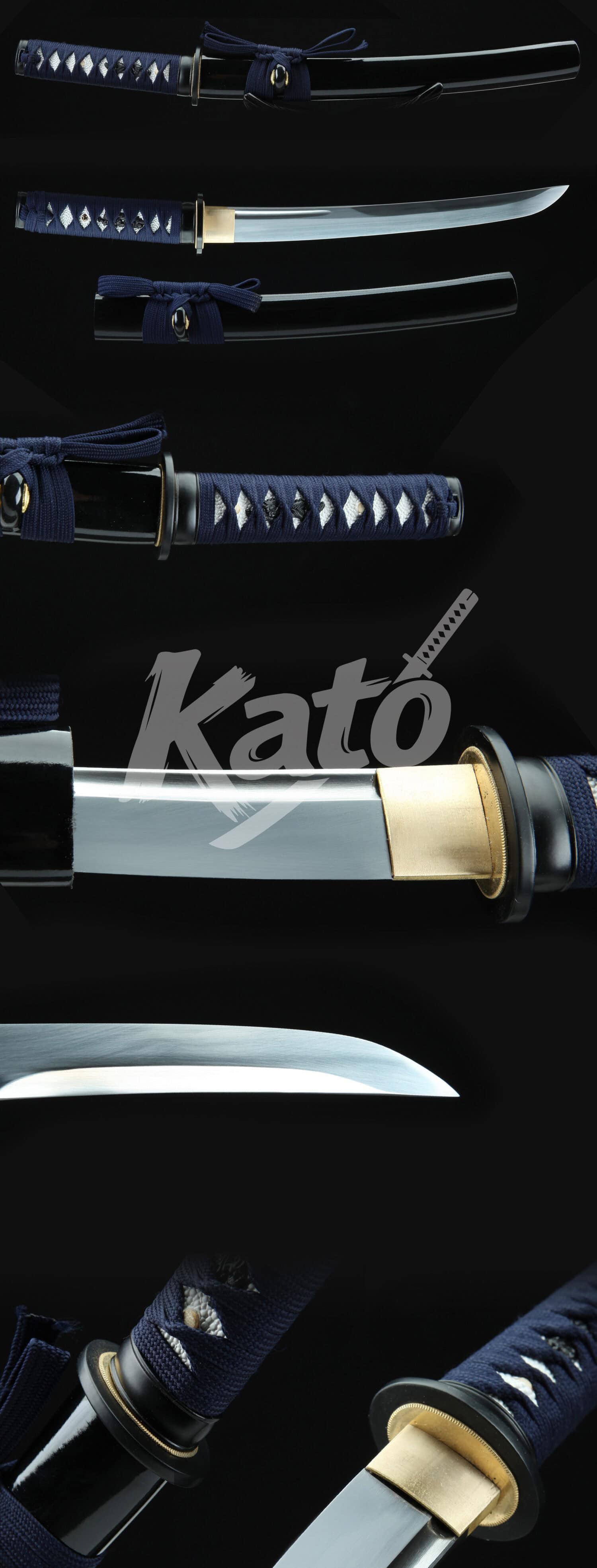 Hand-Forged 5160 Steel Tanto Knife – Full Tang Blade, Gloss Black Hardwood Saya, Blue Ito Wrap, Traditional Japanese Style