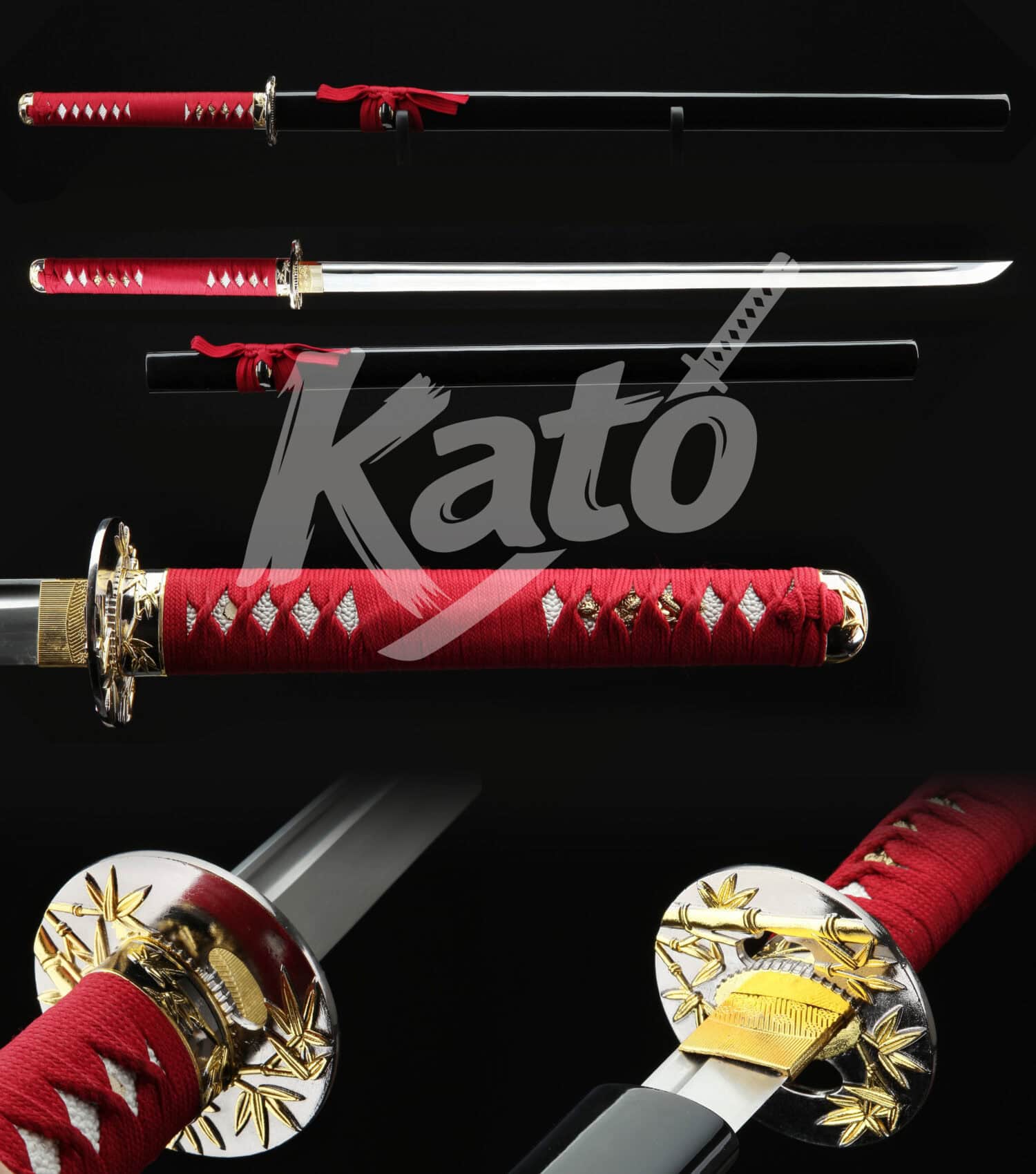 4 Hand-Forged 1045 Carbon Steel Ninjato Sword – Full Tang Blade, Alloy Tsuba, Red Cord Handle, Traditional Ninja Style