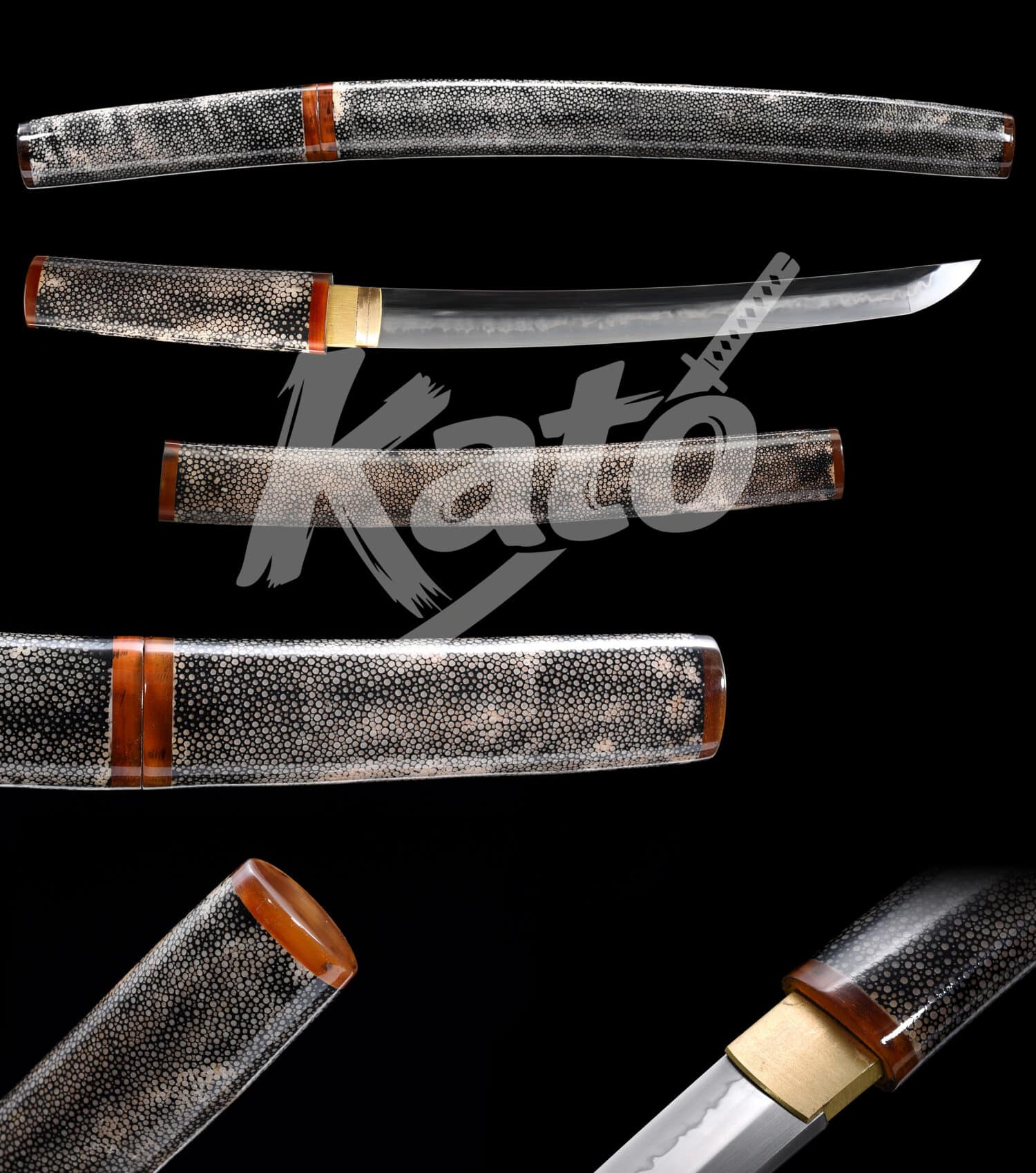 4 Hand-Forged T10 Carbon Steel Tanto Sword – Real Samegawa Handle, Gray Saya, Traditional Japanese Style