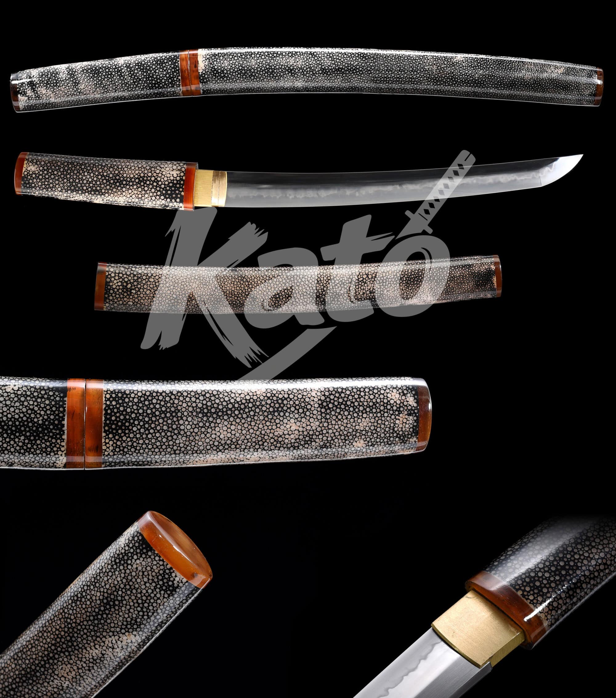 4 Hand-Forged T10 Carbon Steel Tanto Sword – Real Samegawa Handle, Gray Saya, Traditional Japanese Style