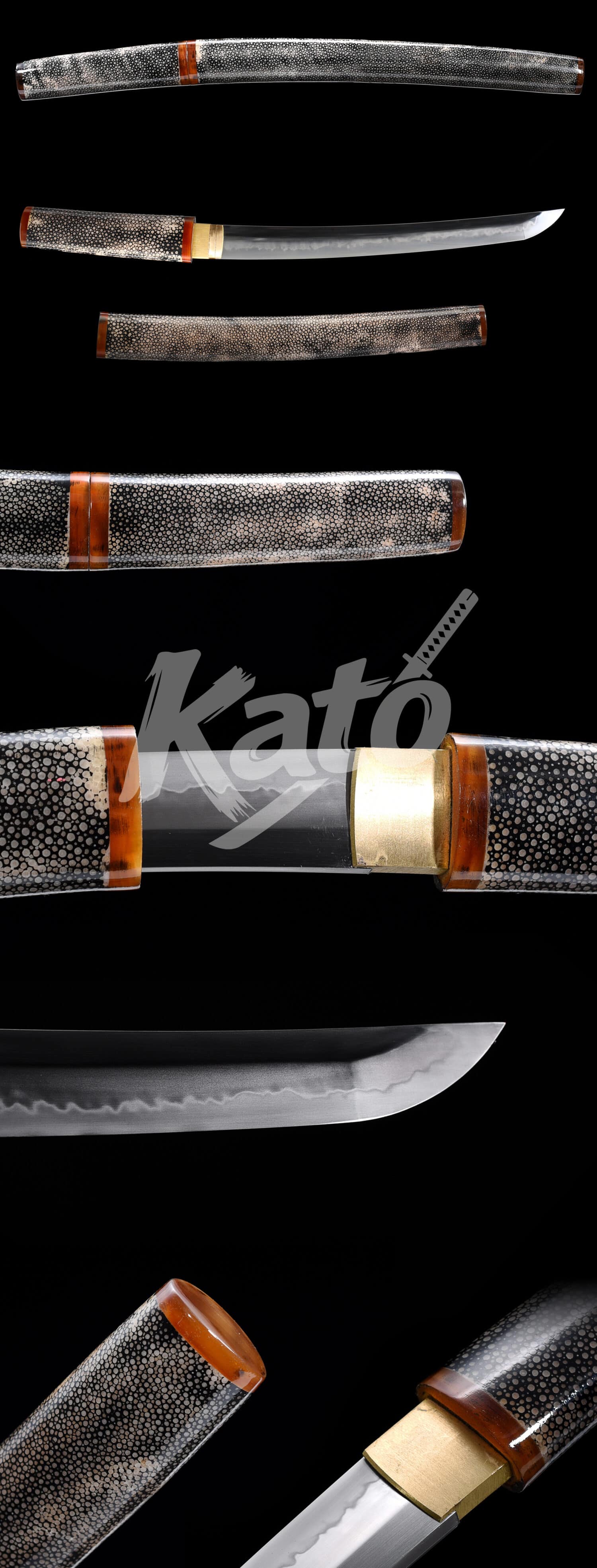 Hand-Forged T10 Carbon Steel Tanto Sword – Real Samegawa Handle, Gray Saya, Traditional Japanese Style