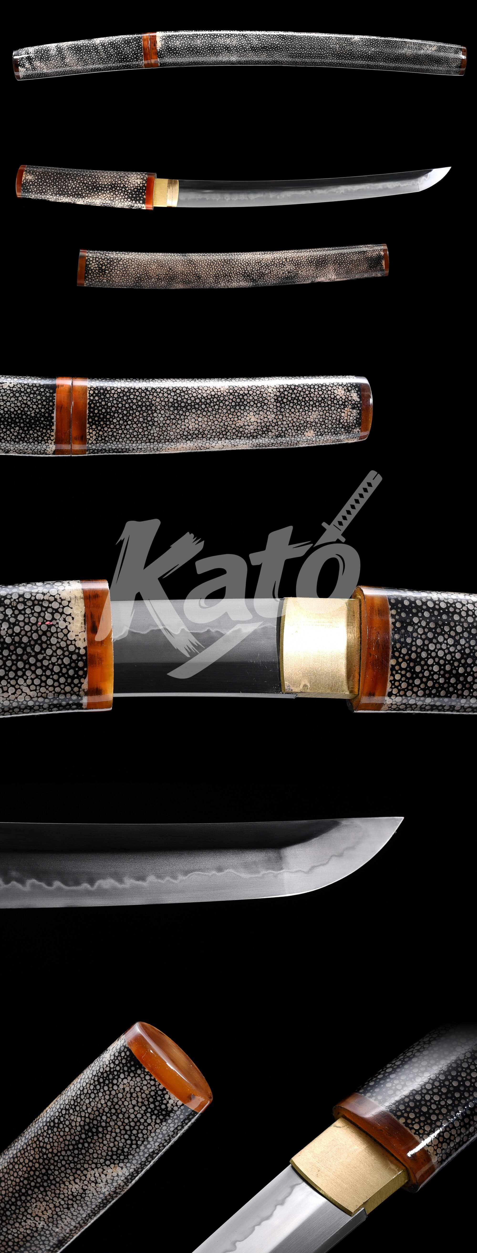 4-4 Hand-Forged T10 Carbon Steel Tanto Sword – Real Samegawa Handle, Gray Saya, Traditional Japanese Style