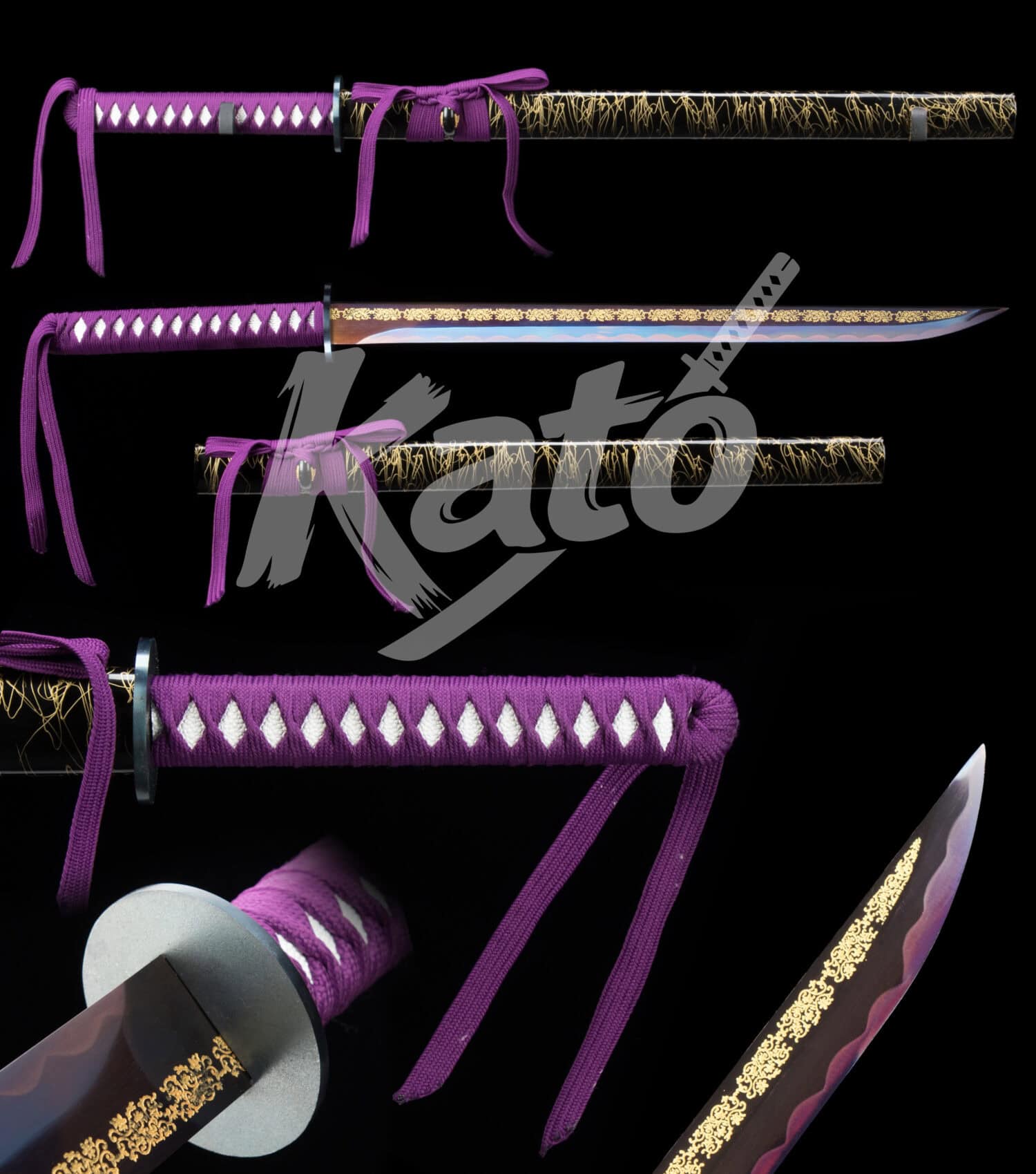 5 Hand-Forged 1045 Carbon Steel Ninjato Sword – Full Tang Blade, Purple Cord Handle, Engraved Blade, Lacquered Hardwood Saya, Traditional Ninja Style