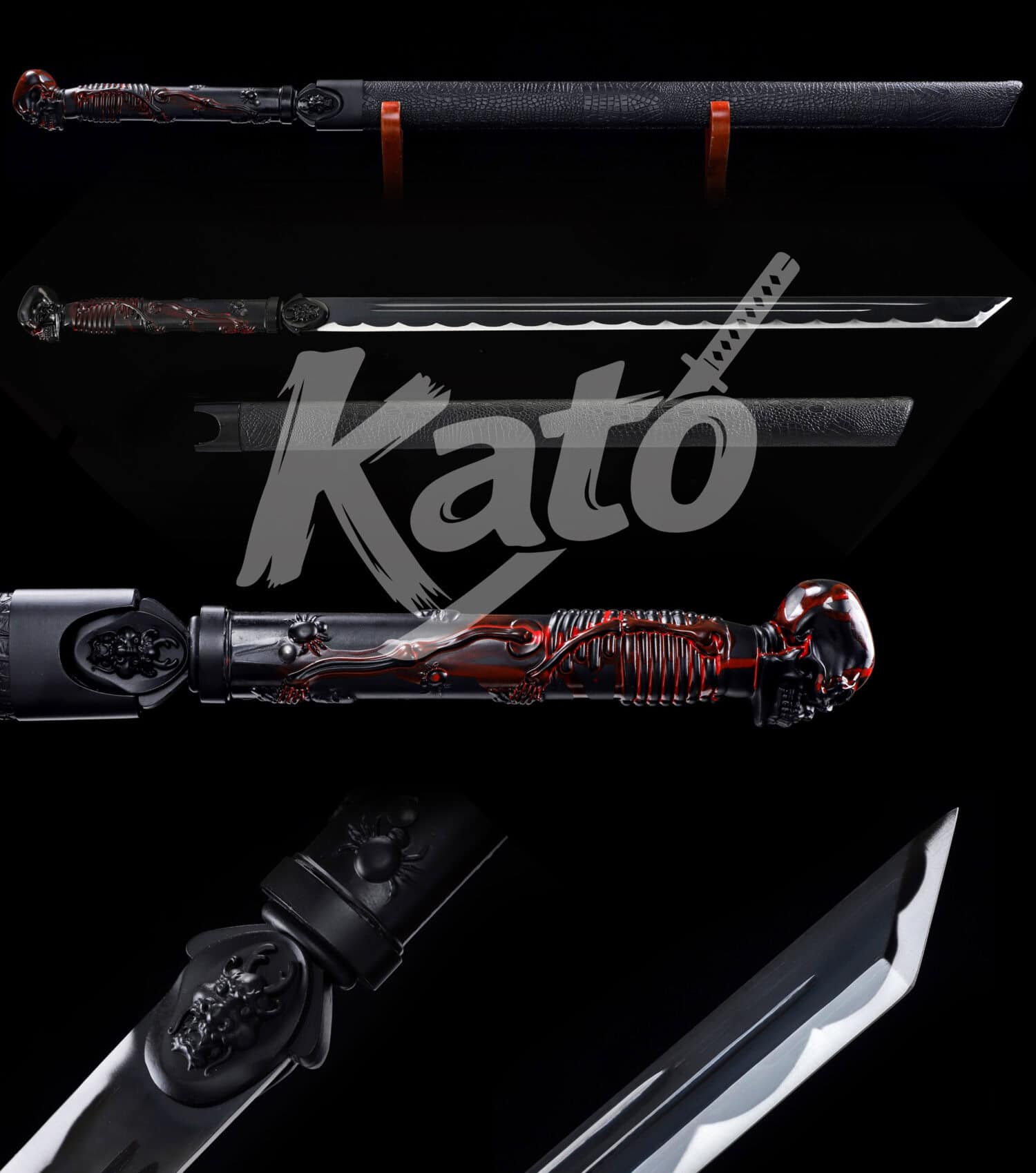 7 Hand-Forged 5160 Carbon Steel Ninjato Sword – Full Tang Blade, Skull Handle Design, Black Textured Saya, Ninja Style Sword