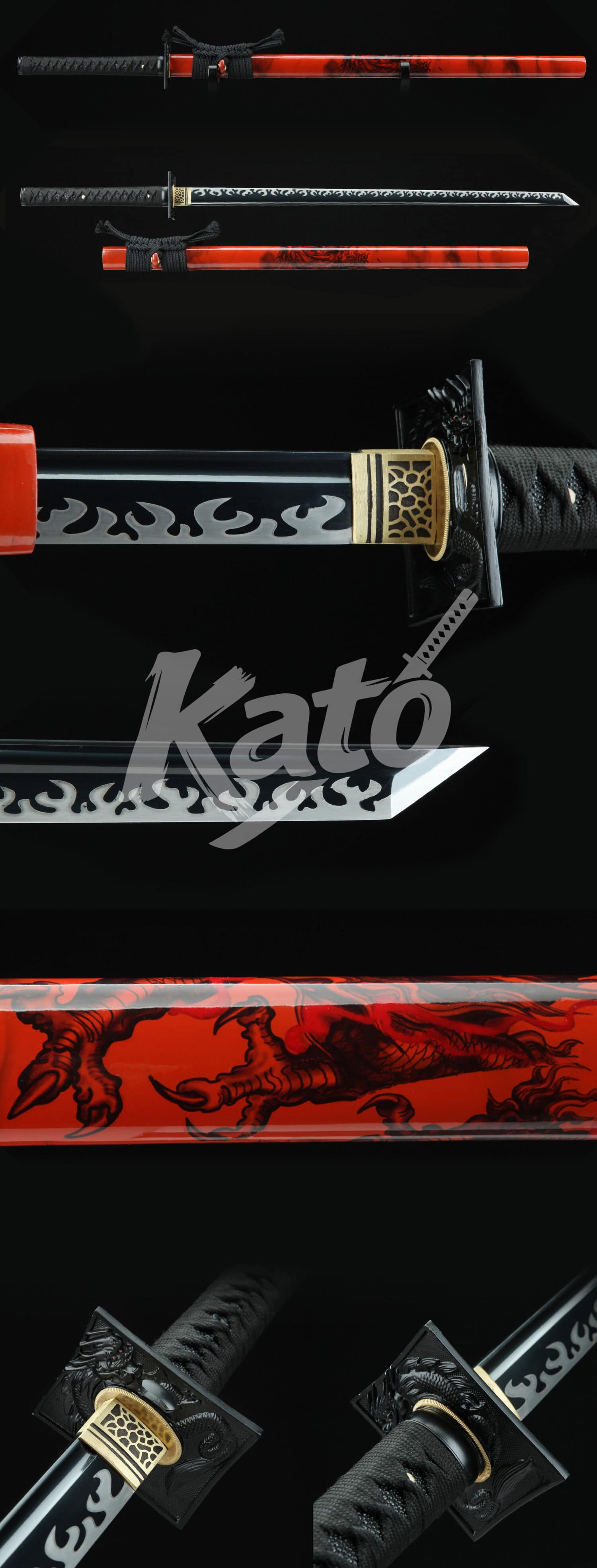 Hand-Forged 1045 Carbon Steel Ninjato Sword – Full Tang Blade, Dragon Tsuba, Red Lacquered Saya, Traditional Japanese Style