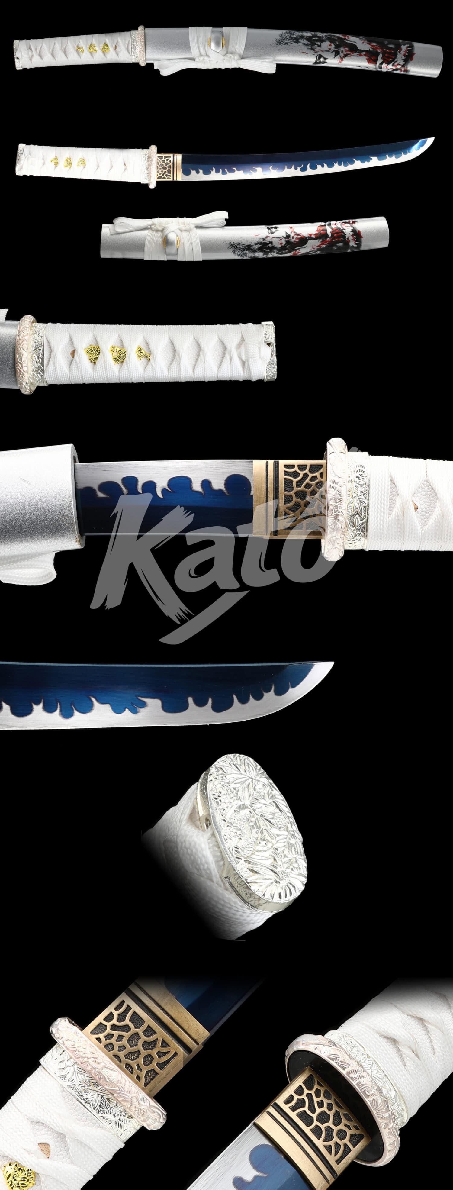Hand-Forged 5160 Steel Katana Sword – White Ito Handle, Silver Alloy Tsuba, Lacquered Silver Saya, Traditional Japanese Style