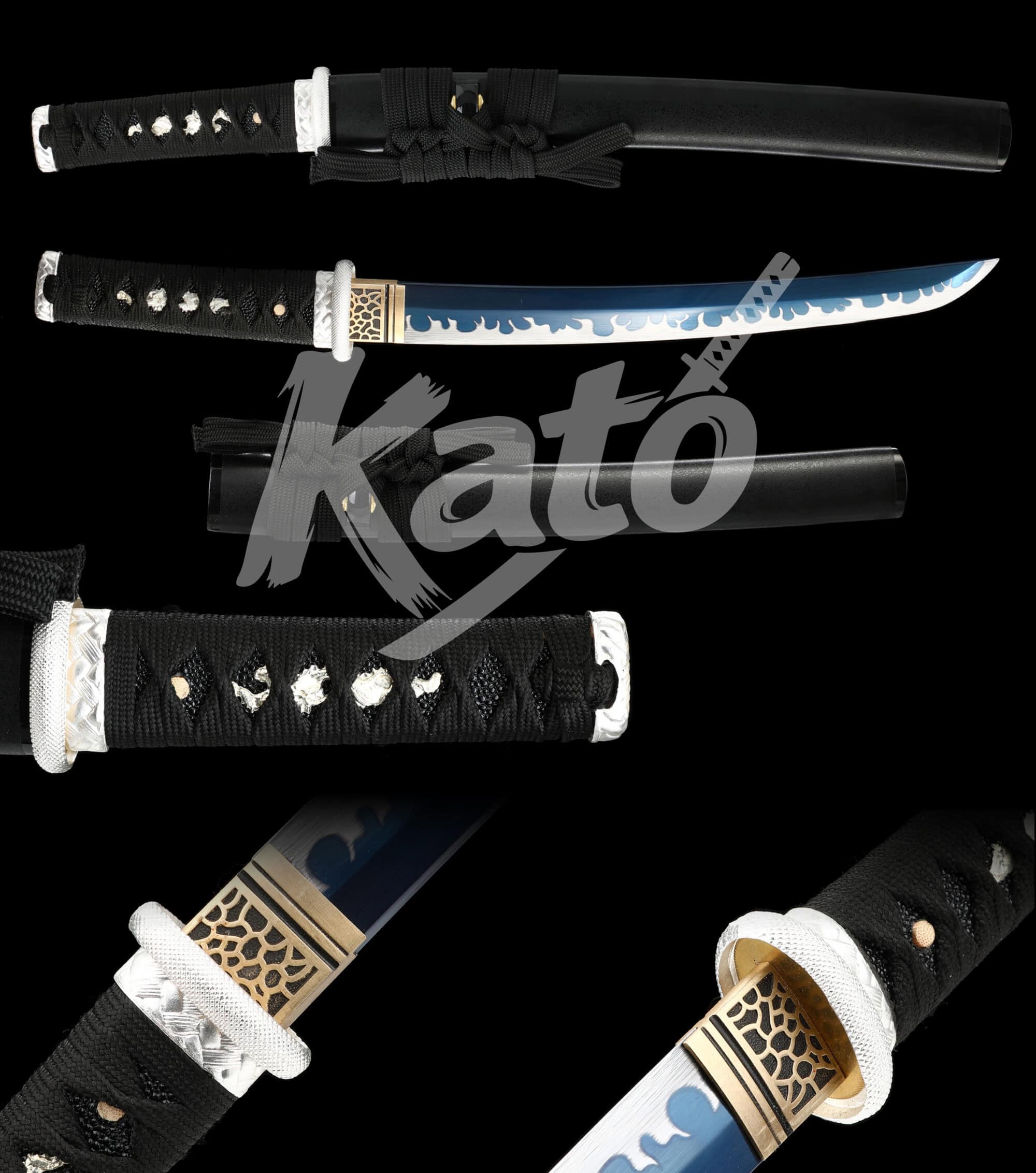 9 Hand-Forged 5160 Steel Katana – Full Tang Blade, Silver Alloy Tsuba, Black Cord Handle with PU Samegawa, Ebony Lacquered Saya, Traditional Japanese Sword