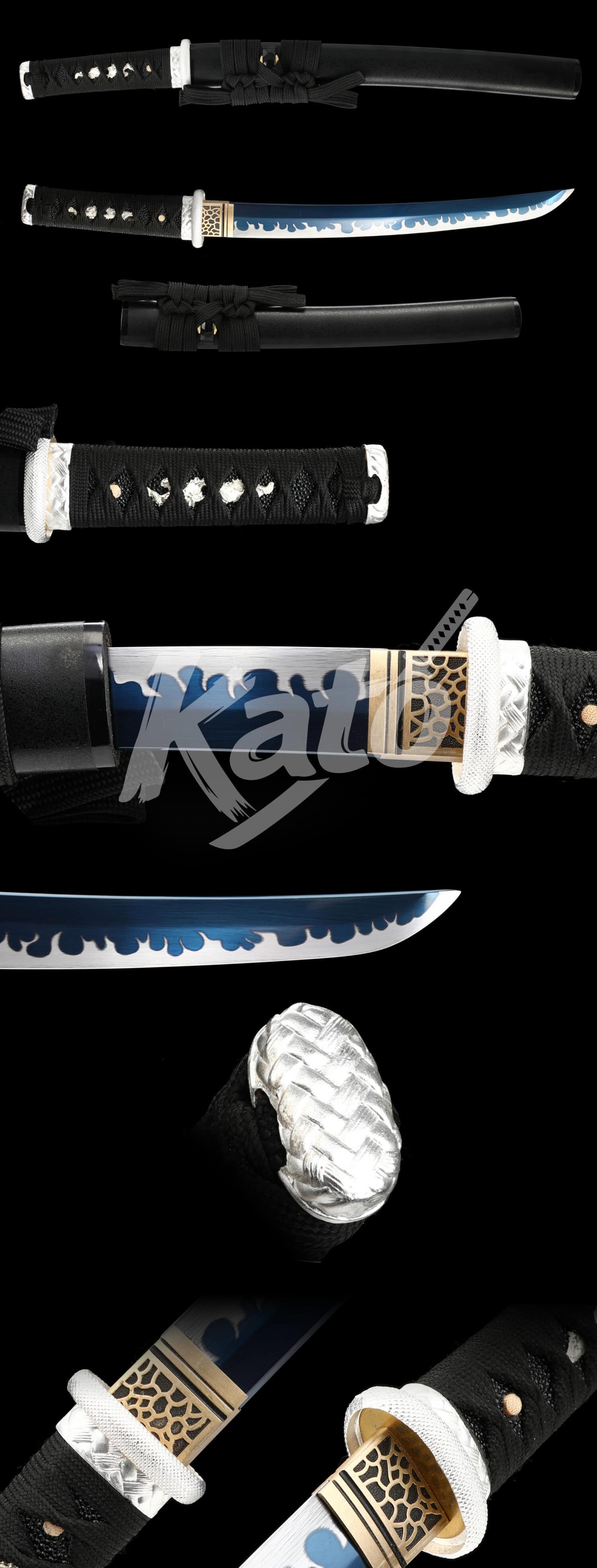 Hand-Forged 5160 Steel Katana – Full Tang Blade, Silver Alloy Tsuba, Black Cord Handle with PU Samegawa, Ebony Lacquered Saya, Traditional Japanese Sword
