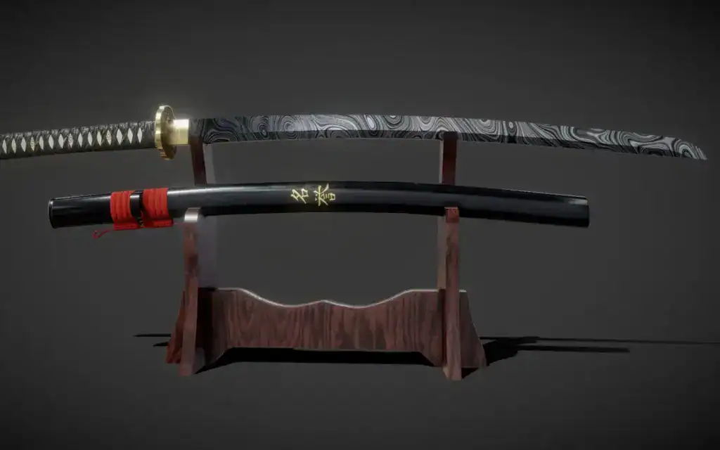Damascus steel katana with bold layered pattern