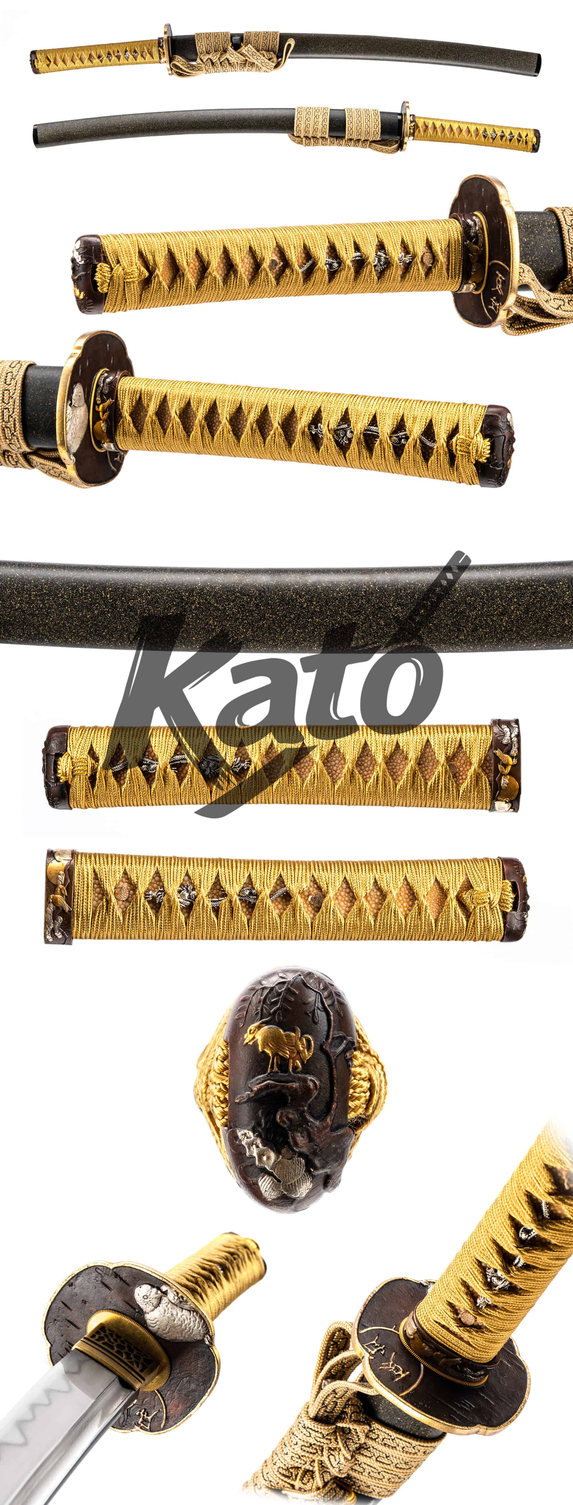 1 Damascus Steel Katana Wakizashi Set Handmade Japanese Collectible Copper Fishskin