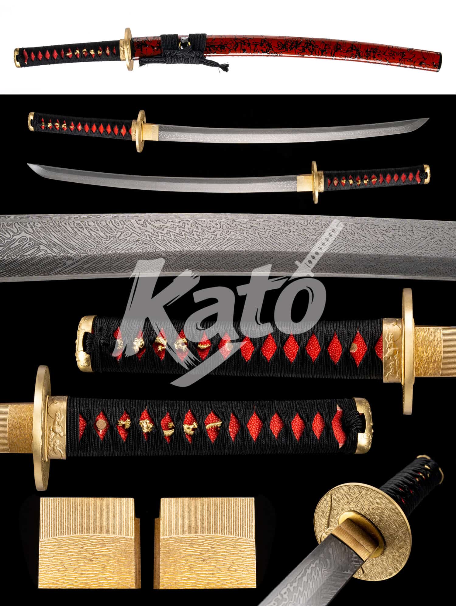 10 Damascus Steel Wakizashi Handmade Japanese Collectible Copper Fishskin Phoenix
