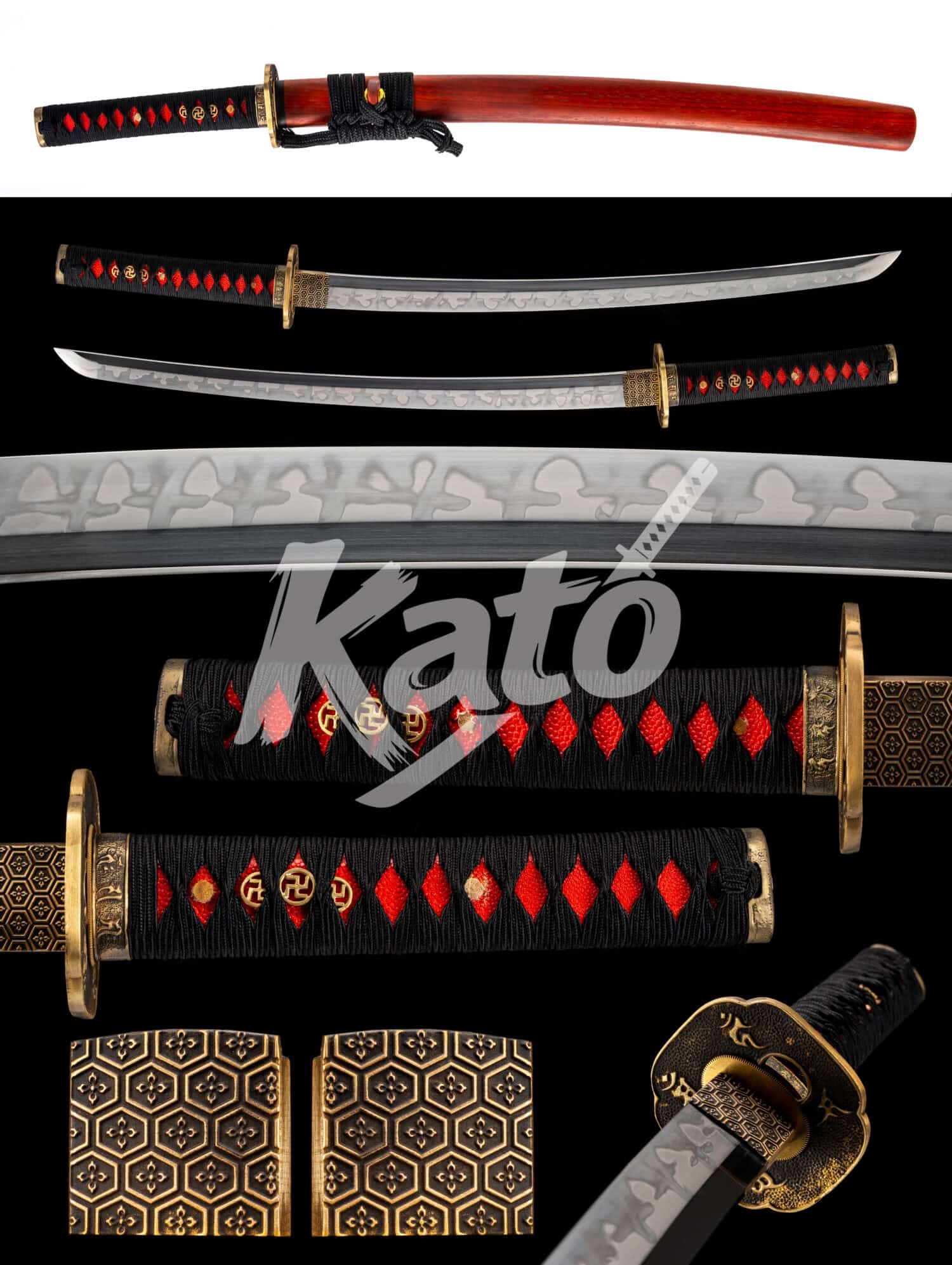 14 T10 Clay Tempered Wakizashi Handmade Japanese Collectible Dragon Saya Copper Red Black