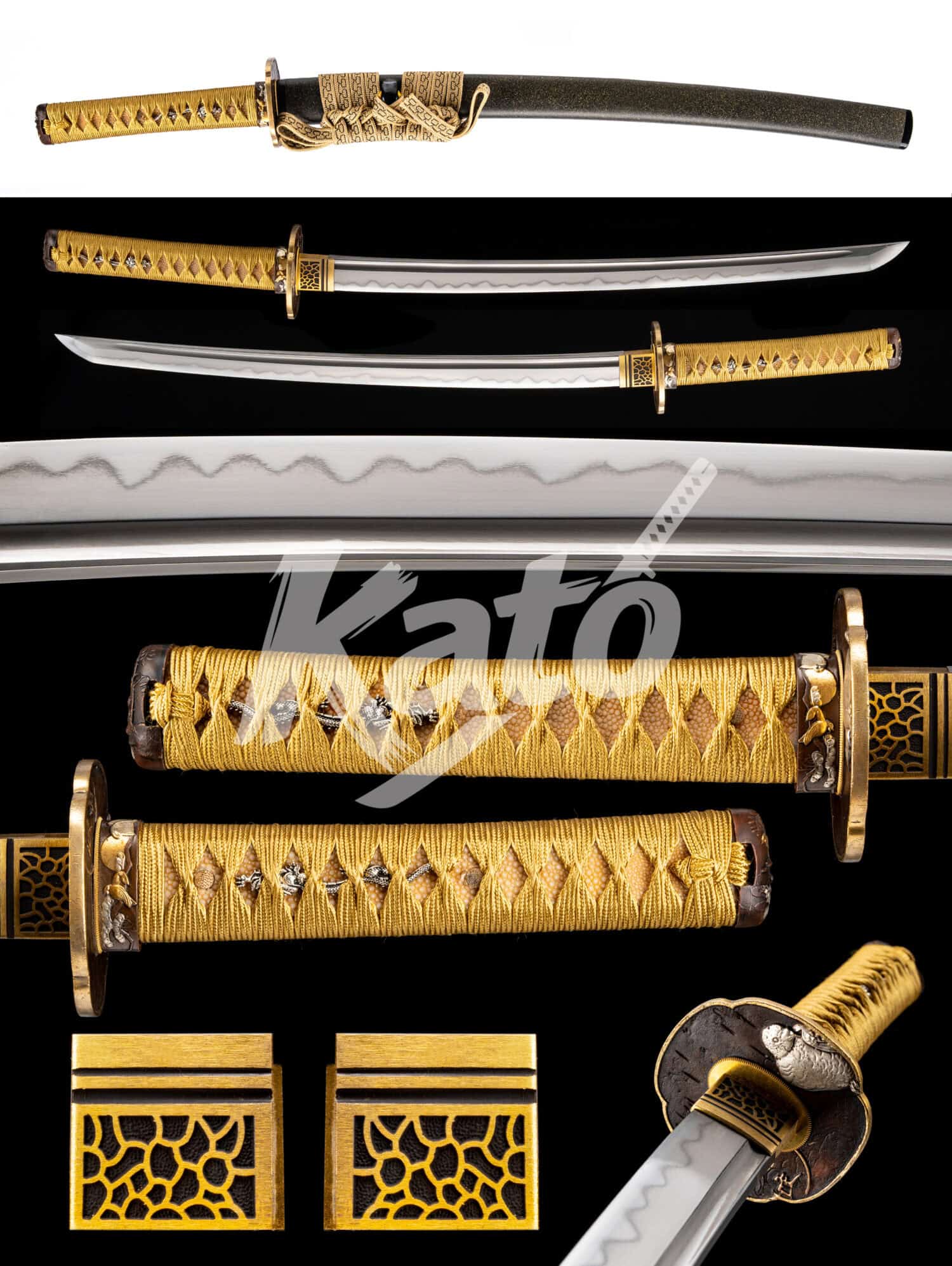 2 Damascus Steel Katana Wakizashi Set Handmade Japanese Collectible Copper Fishskin