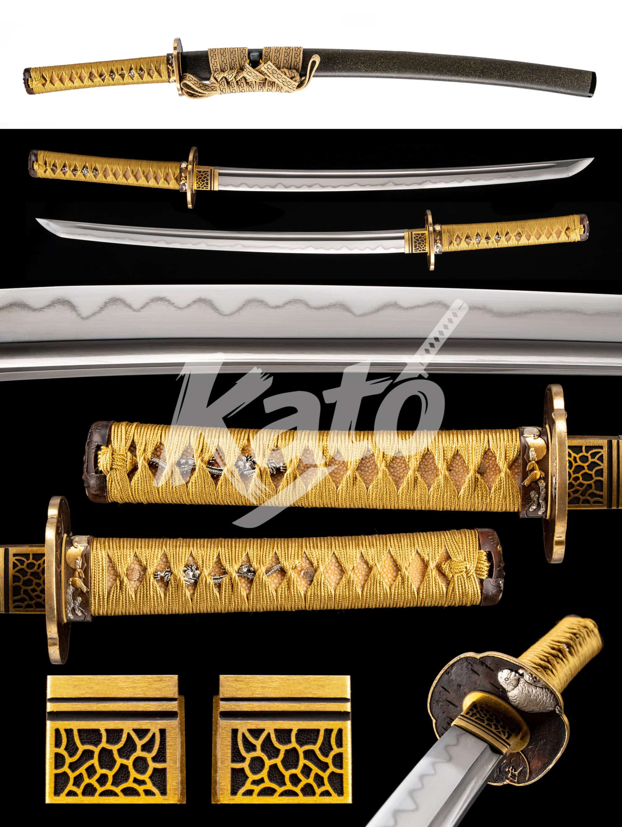 2 Damascus Steel Katana Wakizashi Set Handmade Japanese Collectible Copper Fishskin