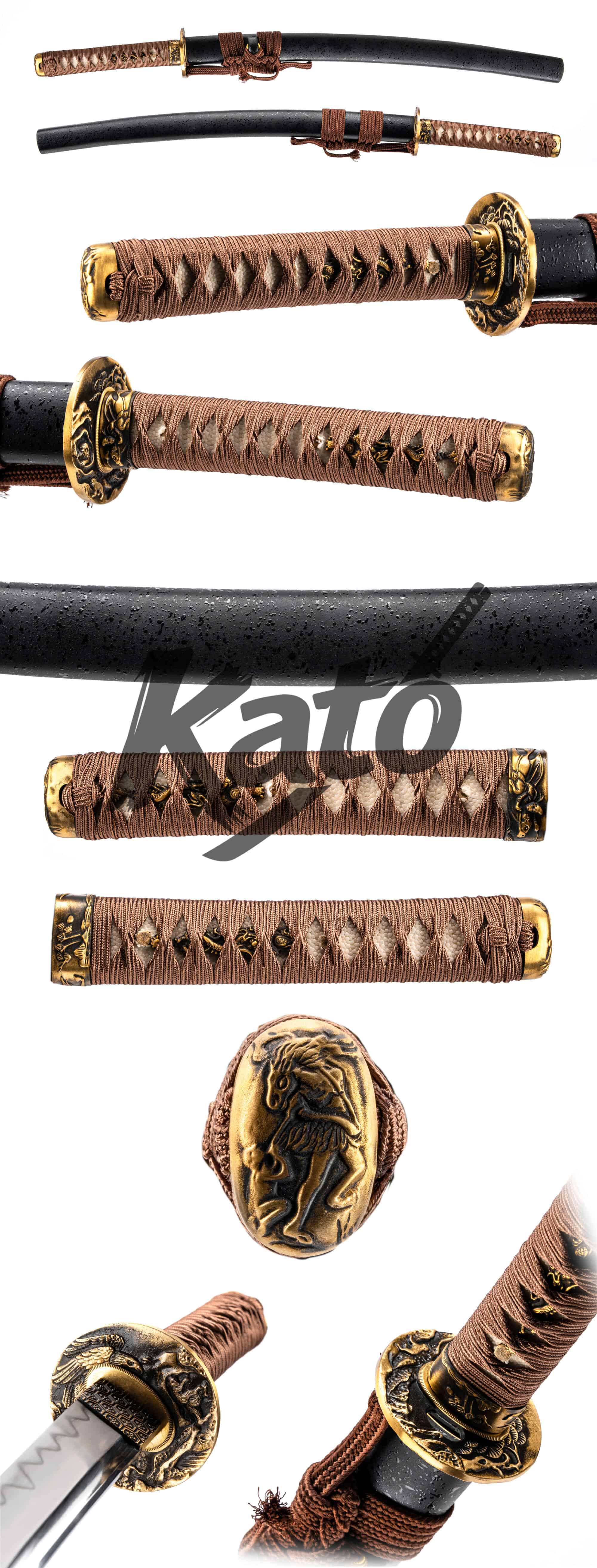 3 T10 Clay Tempered Folded Wakizashi Handmade Japanese Collectible Copper Fishskin