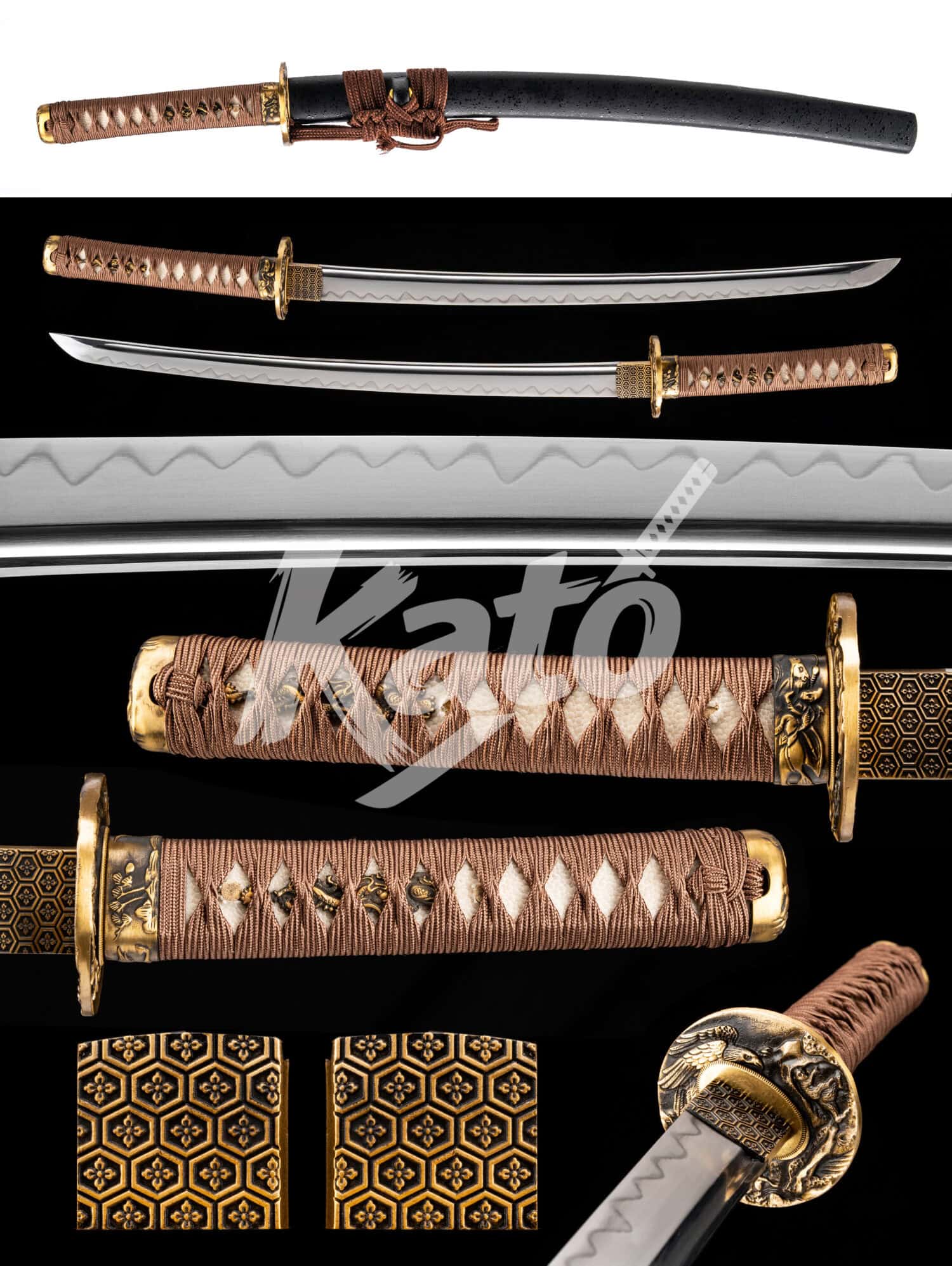 4 T10 Clay Tempered Folded Wakizashi Handmade Japanese Collectible Copper Fishskin