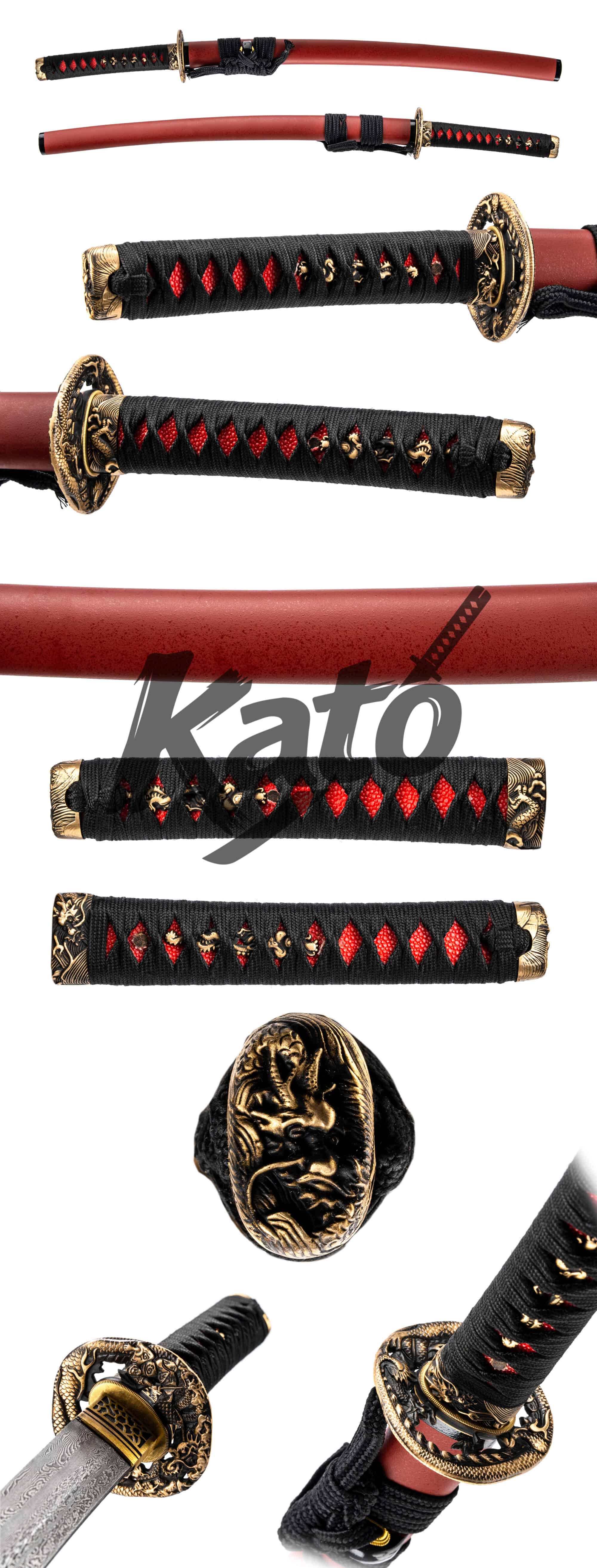 5 T10 Clay Tempered Wakizashi Handmade Japanese Collectible Dragon Saya Copper