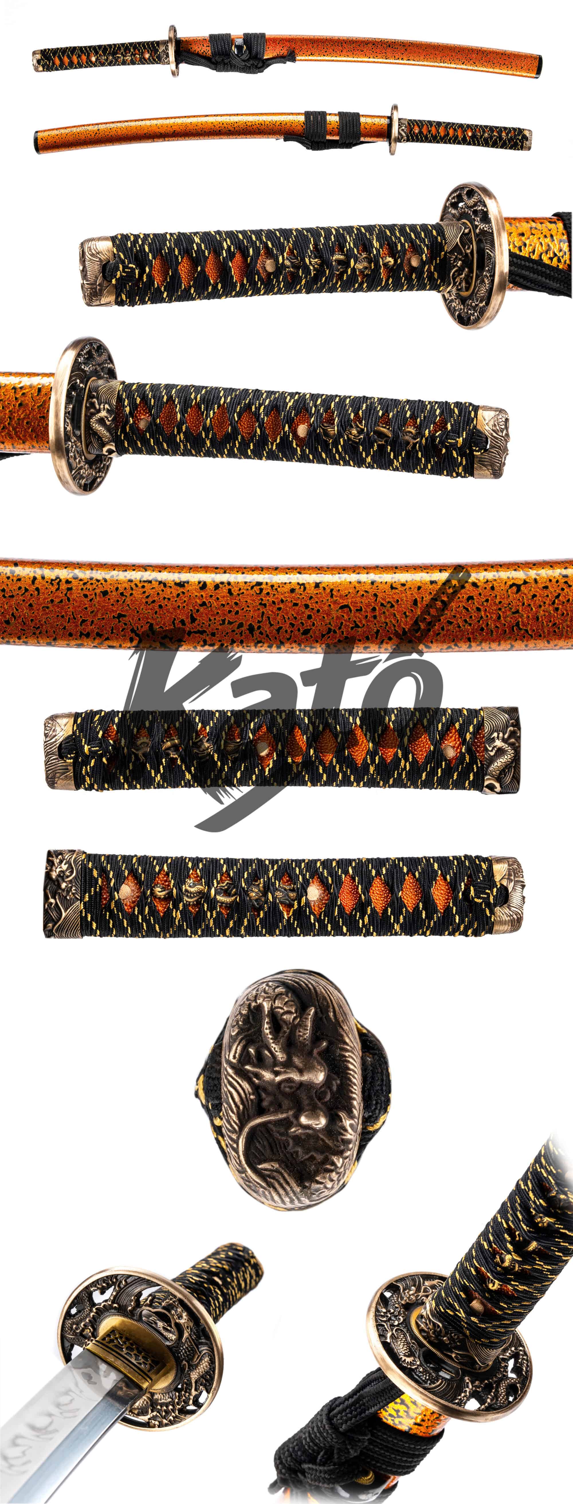 7 T10 Clay Tempered Folded Wakizashi Handmade Japanese Collectible Dragon Saya Copper