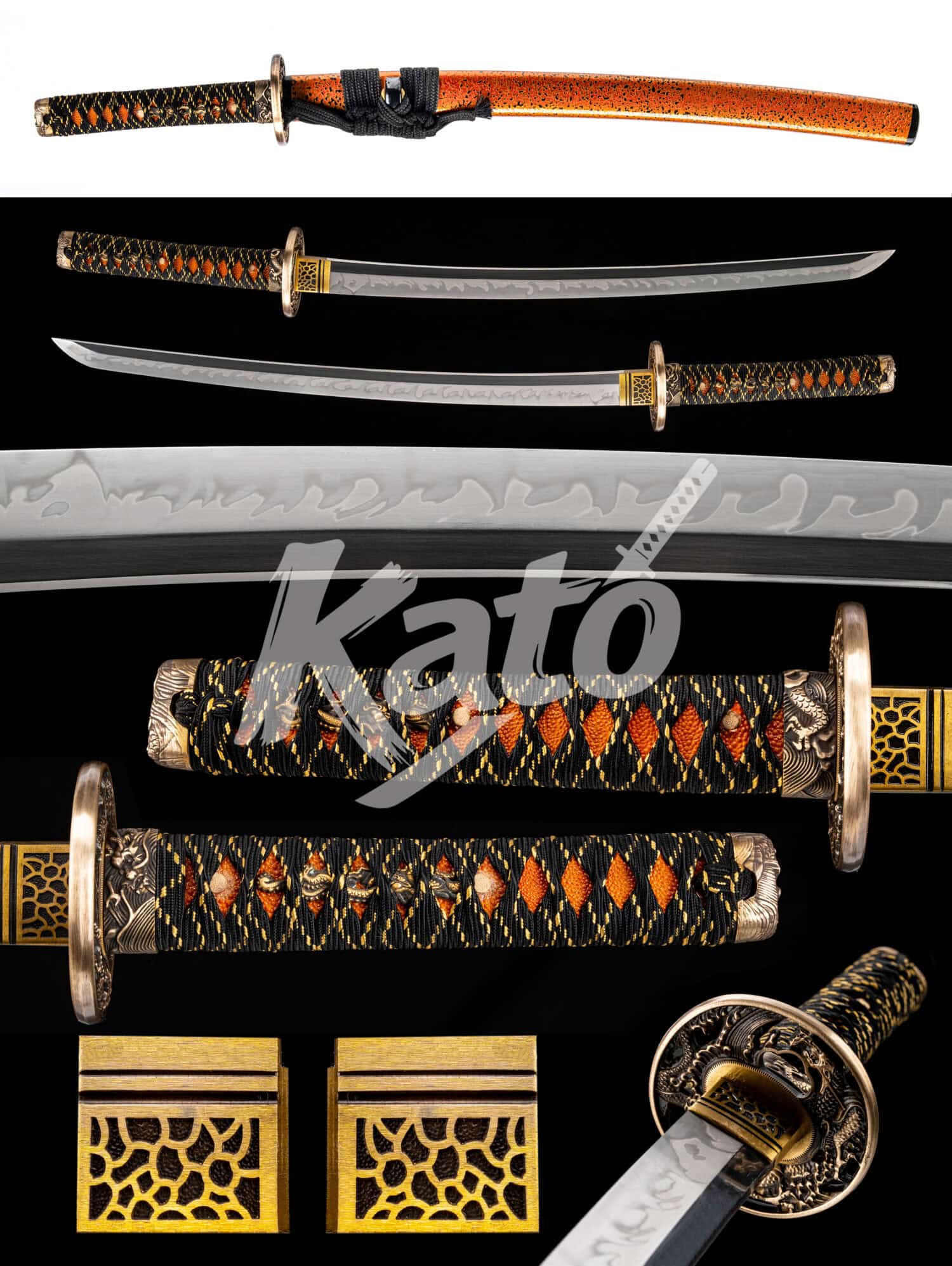 8 T10 Clay Tempered Folded Wakizashi Handmade Japanese Collectible Dragon Saya Copper