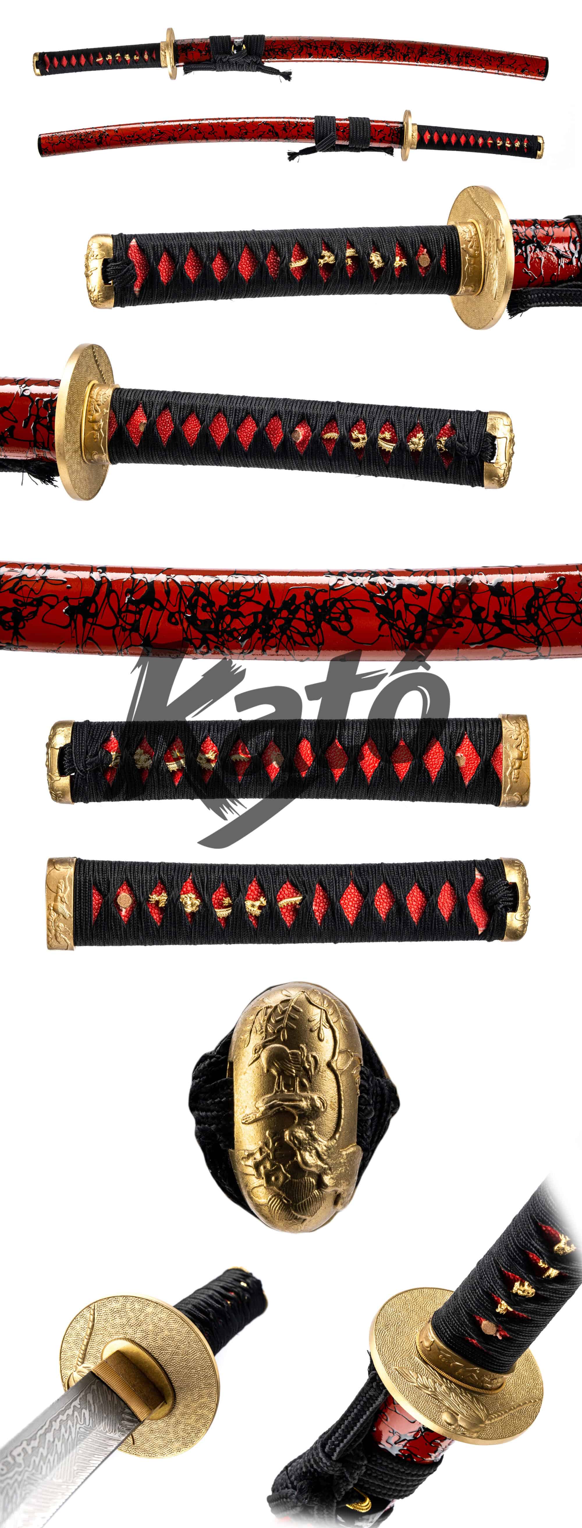 9 Damascus Steel Wakizashi Handmade Japanese Collectible Copper Fishskin Phoenix