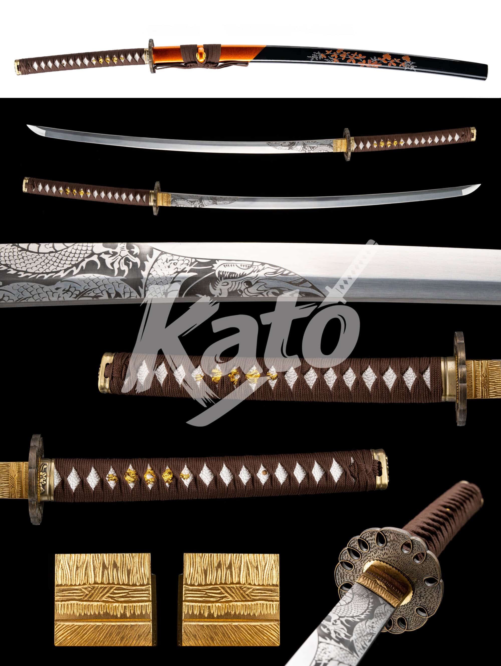 12 5160 Steel Dragon Katana – Engraved Samurai Sword, Mirror Polish, High Flex Blade