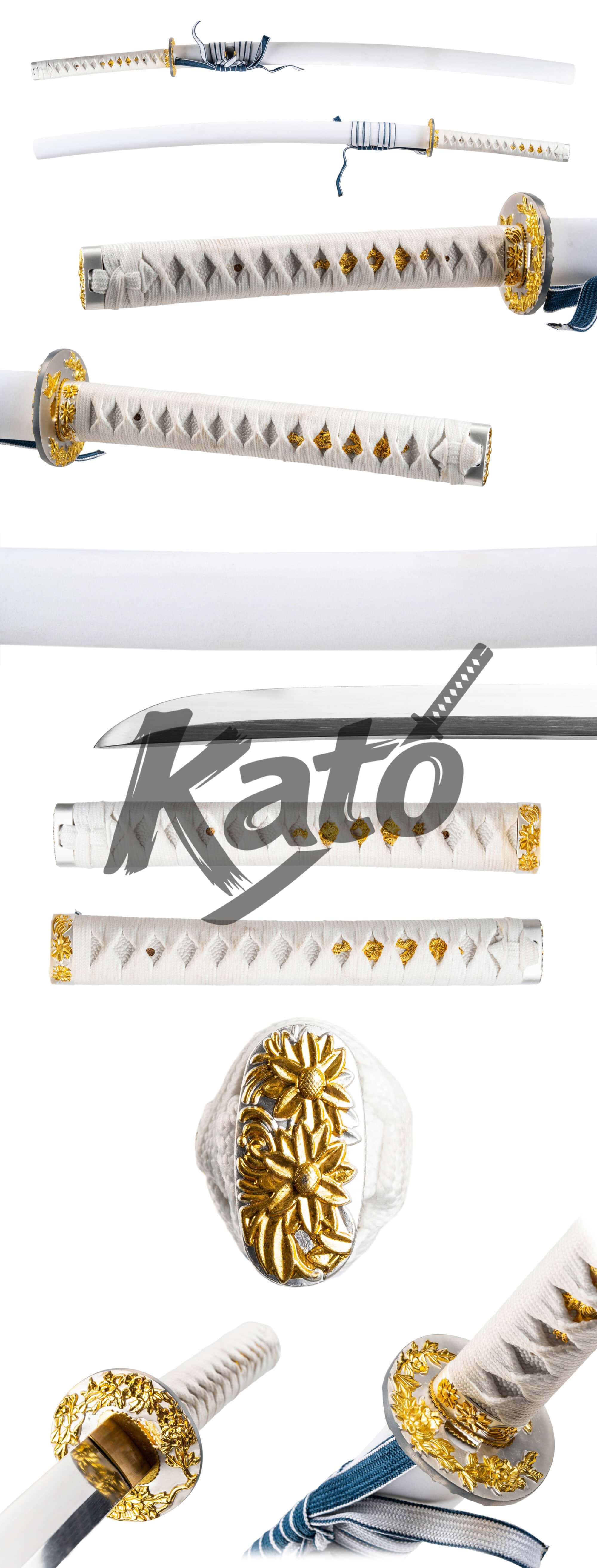 17 Ivory White Katana – 5160 Steel Samurai Sword with Mirror Polish and Gold Accents