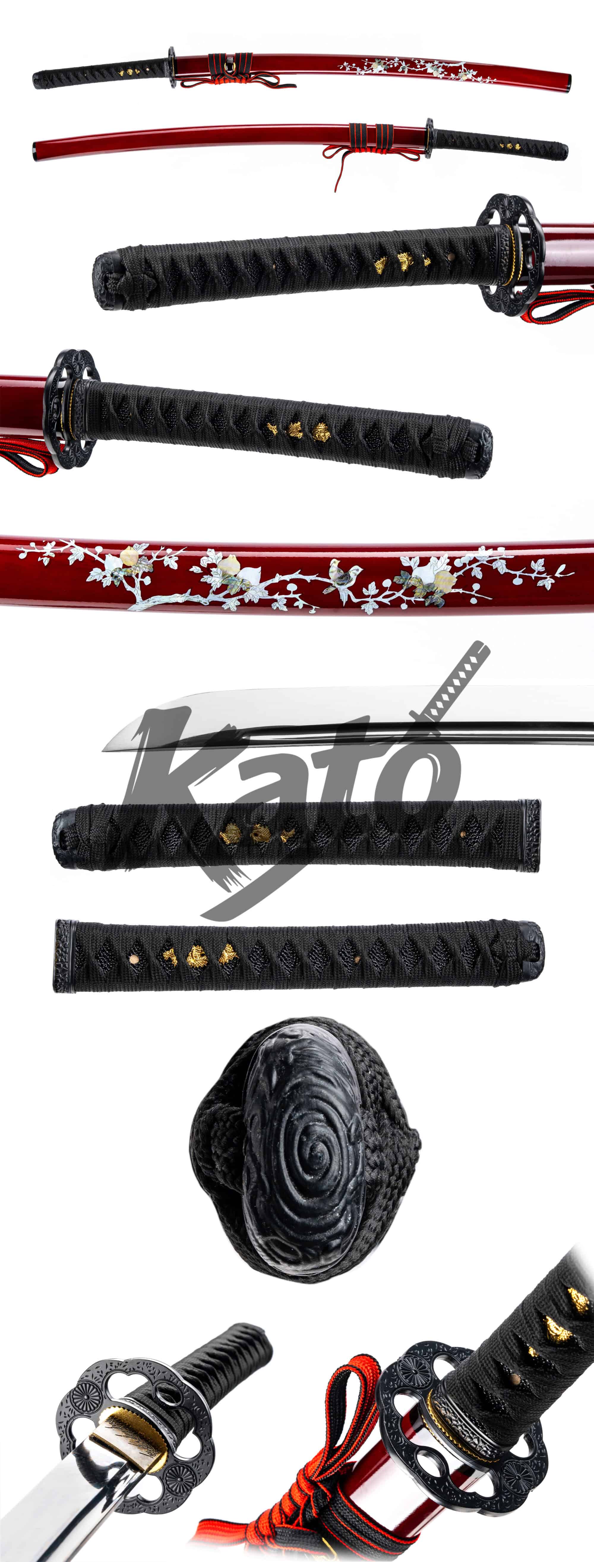 2 Kato Crimson Blossom Katana · 5160 Spring Steel Mirror Polish Samurai Sword
