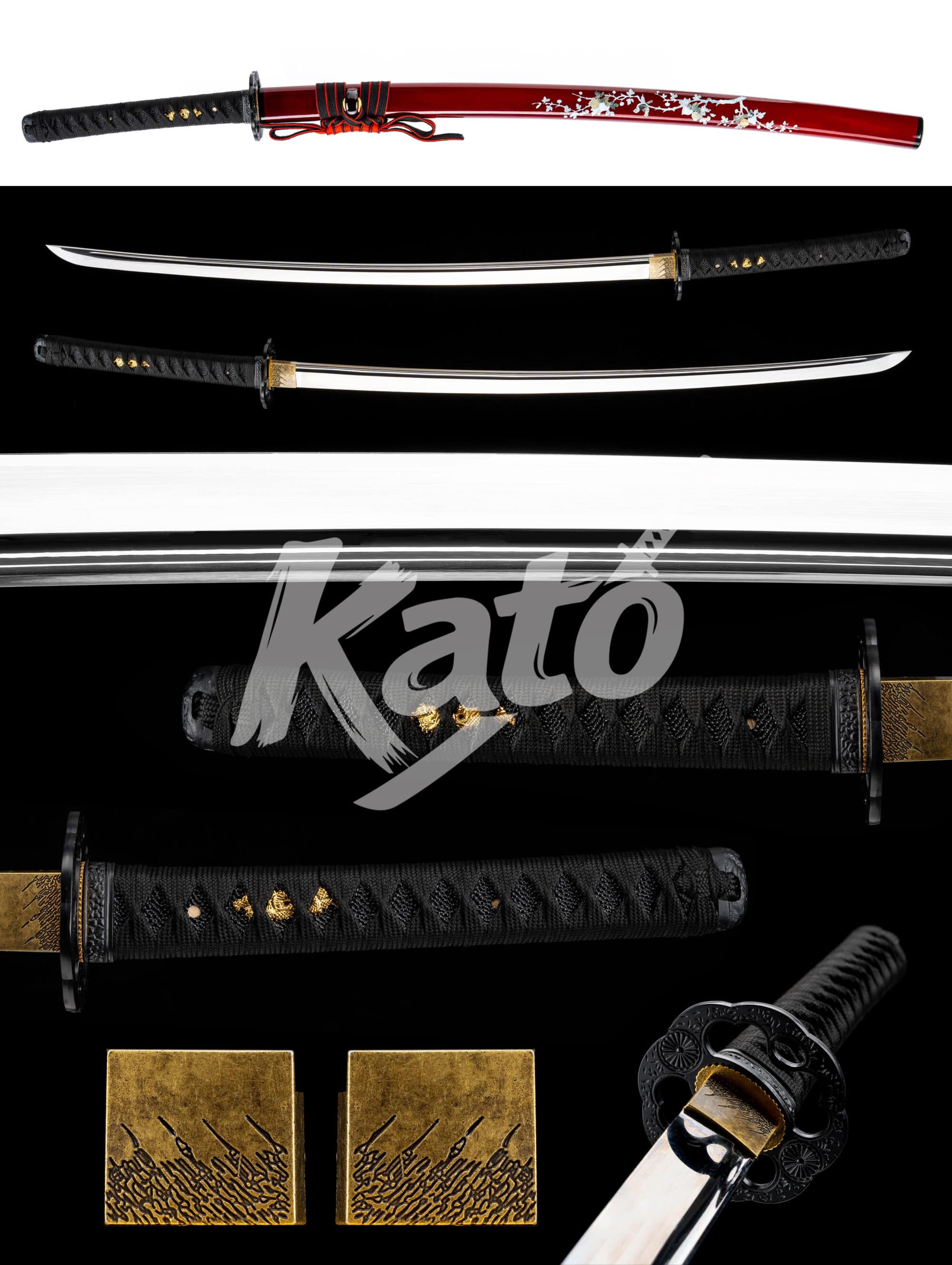 3 Kato Crimson Blossom Katana · 5160 Spring Steel Mirror Polish Samurai Sword