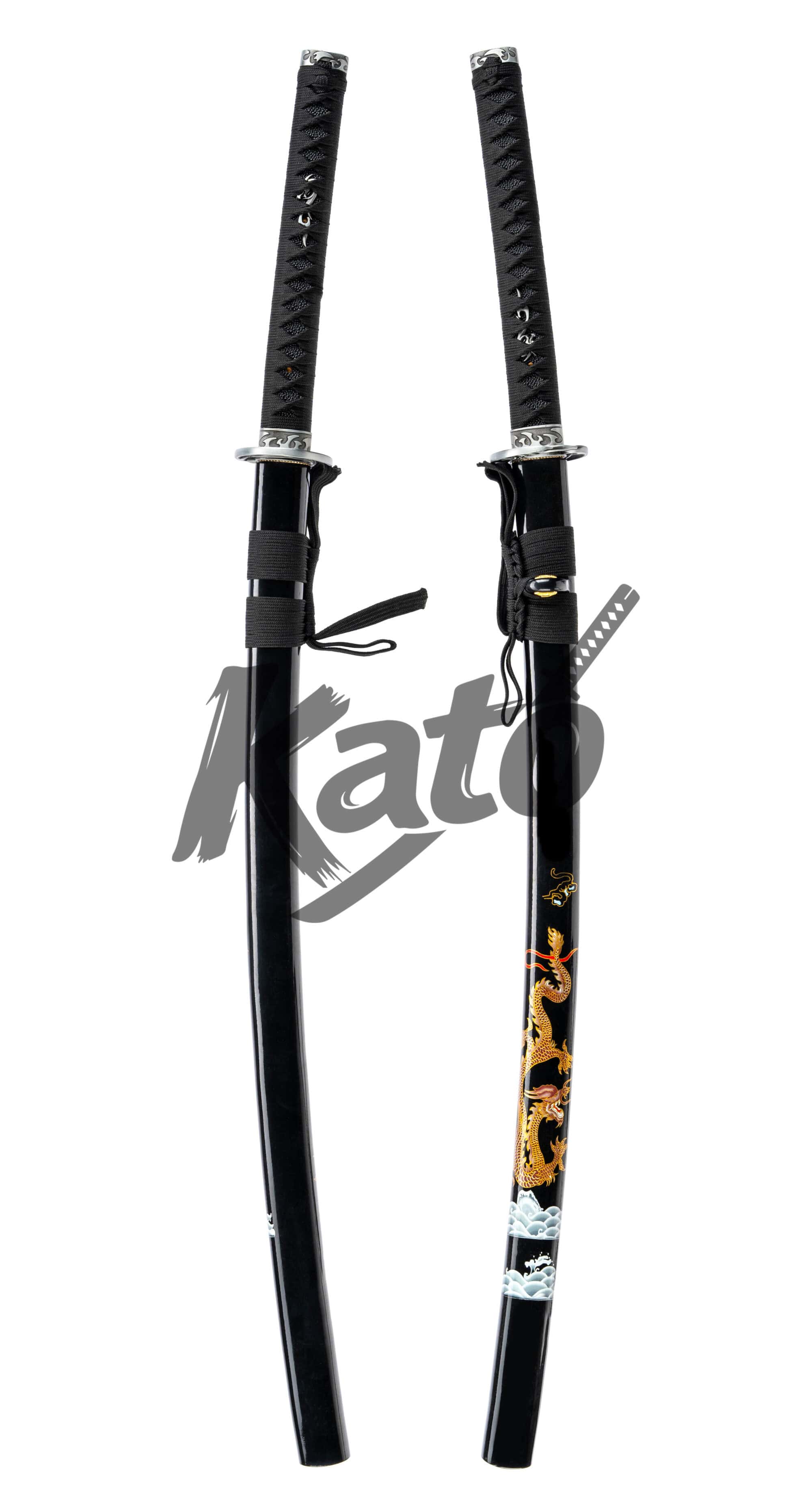 4 5160 Spring Steel Katana – Black Dragon Samurai Sword, Mirror Polish, High Flex Blade