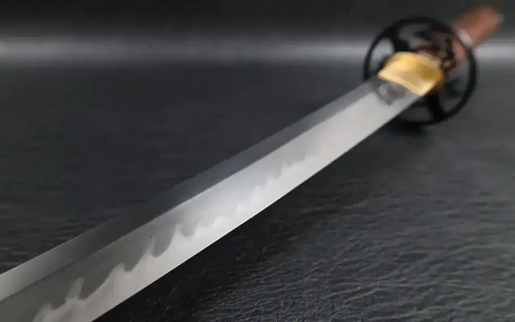 Clay tempered katana blade closeup