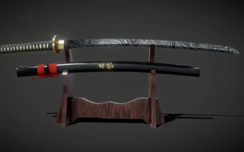 Damascus steel katana with bold layered pattern