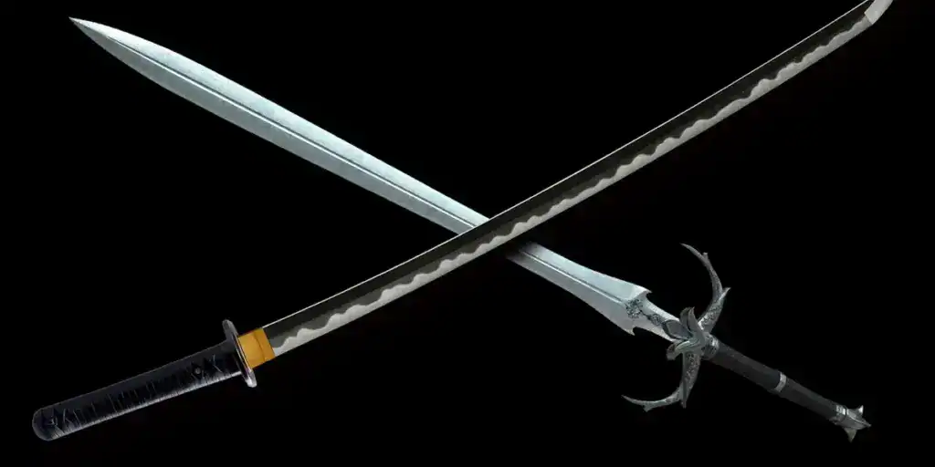 crossed katana and longsword blades