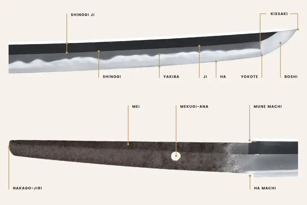 katana blade and tang parts
