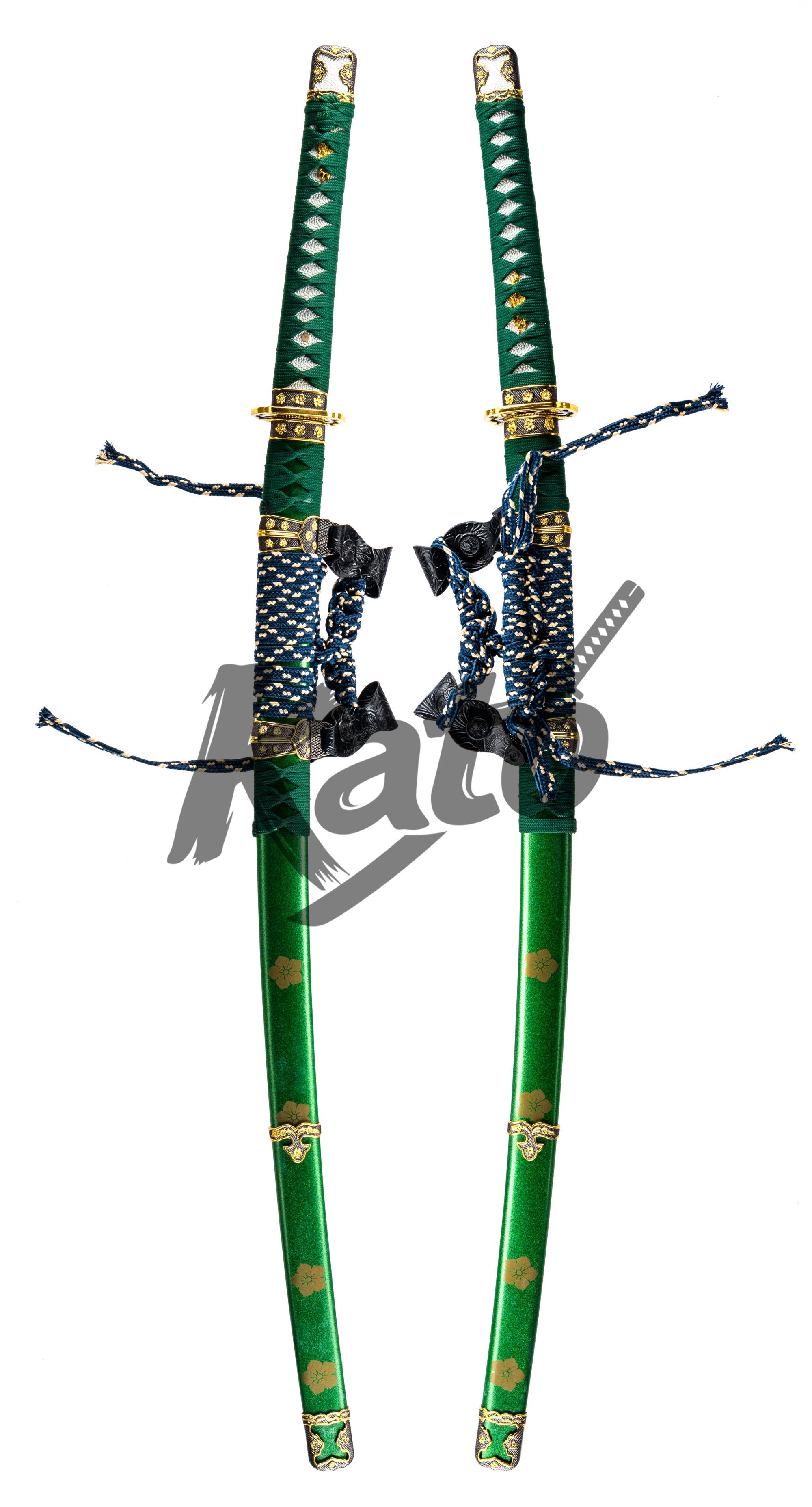 1 Hand Forged Tachi Sword – Damascus Steel Samurai Sword with Emerald Lacquer Saya
