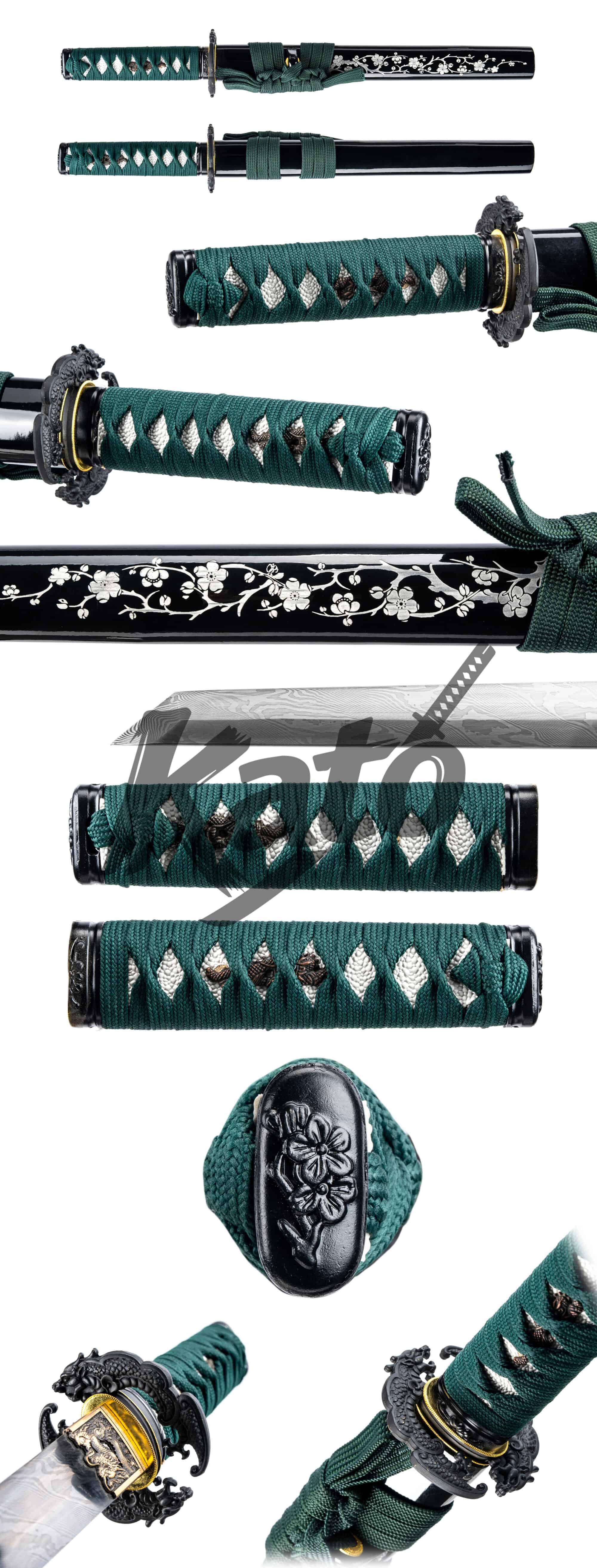 11 Damascus Steel Tanto – Hand Forged Japanese Short Sword with Dragon Fittings