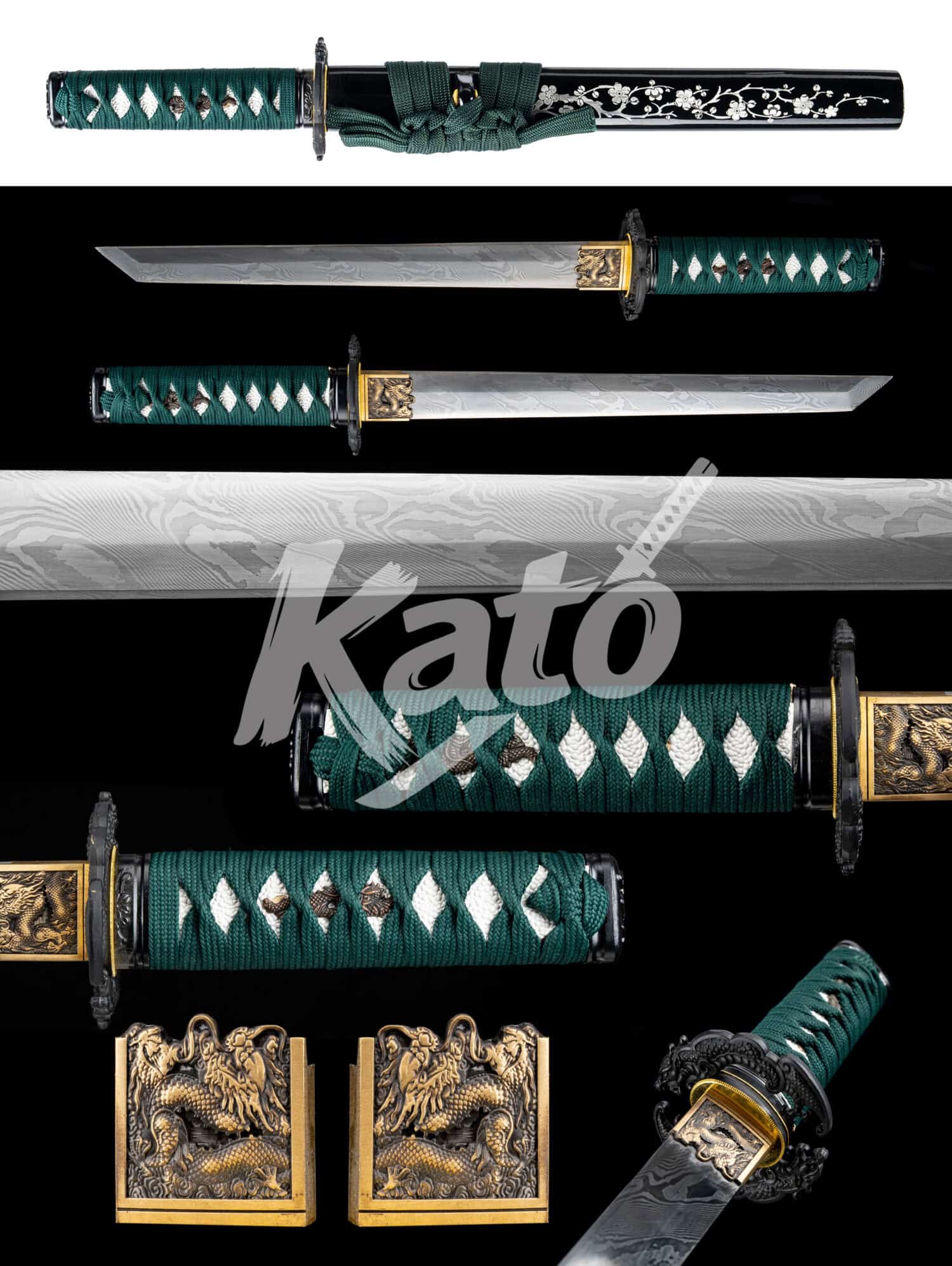 12 Damascus Steel Tanto – Hand Forged Japanese Short Sword with Dragon Fittings