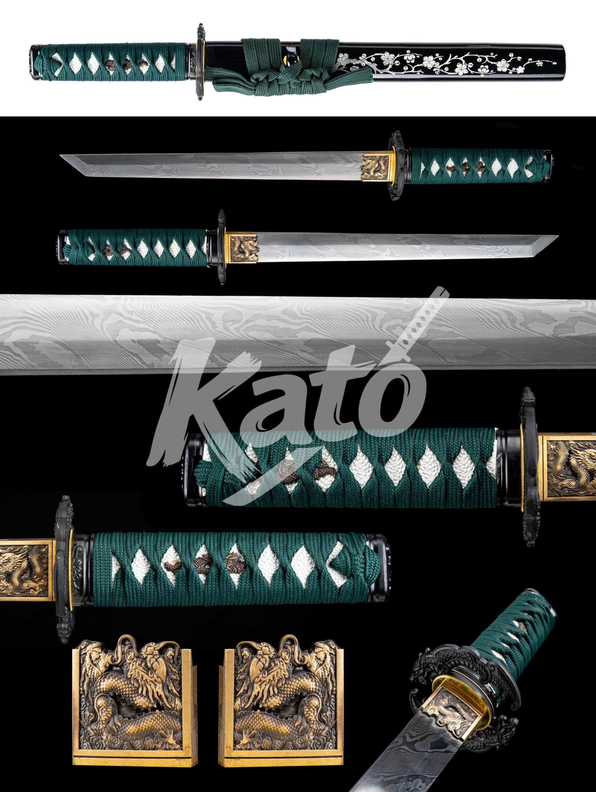 12 Damascus Steel Tanto – Hand Forged Japanese Short Sword with Dragon Fittings