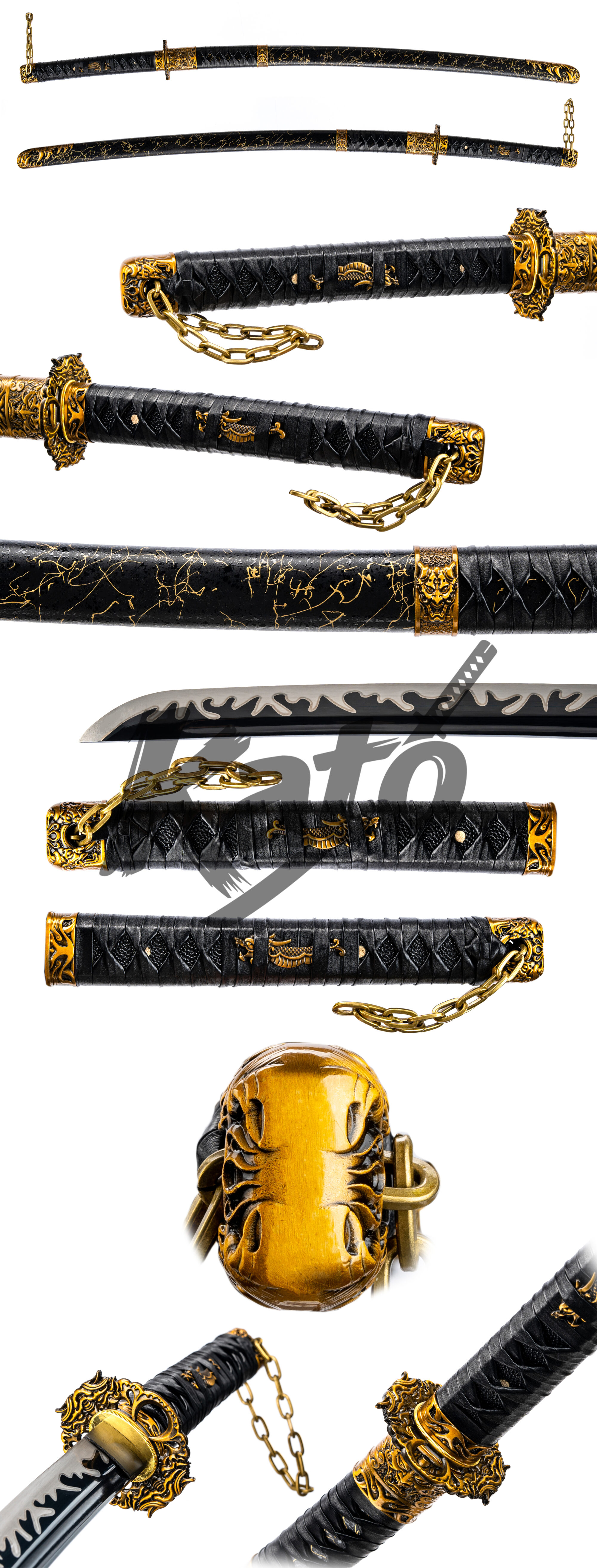 20 Black Blade Katana – Spring Steel Samurai Sword with Flame Edge Design