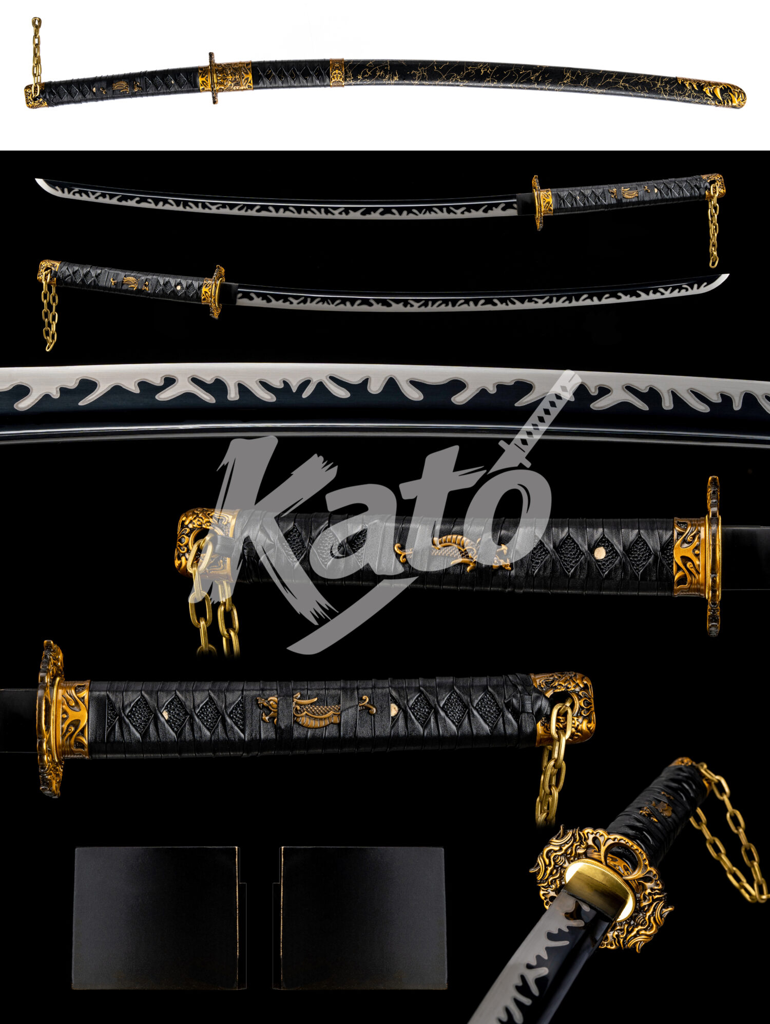 21 Black Blade Katana – Spring Steel Samurai Sword with Flame Edge Design