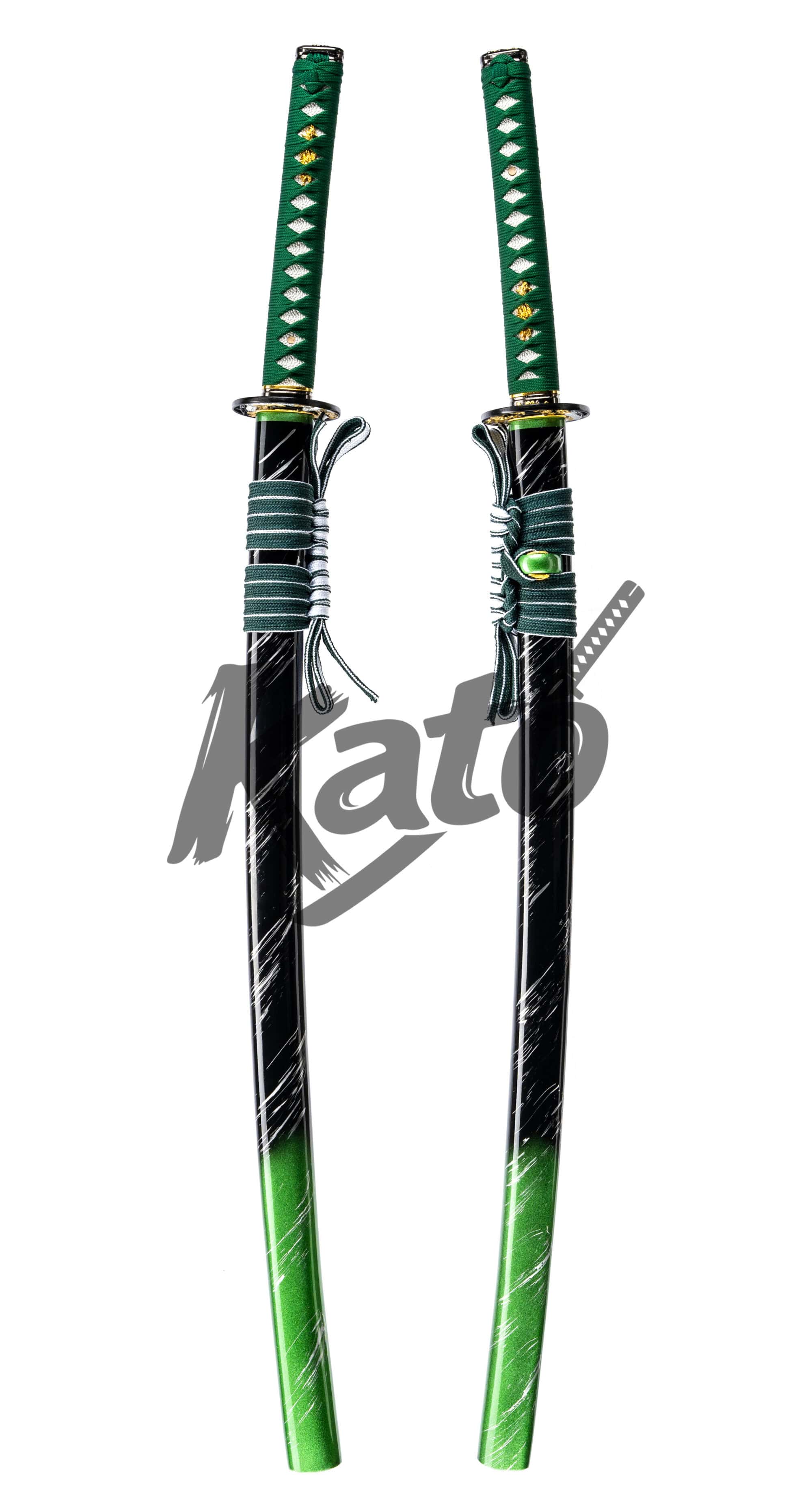 22 Green Handle Damascus Katana – Hand Forged Pattern Welded Samurai Sword