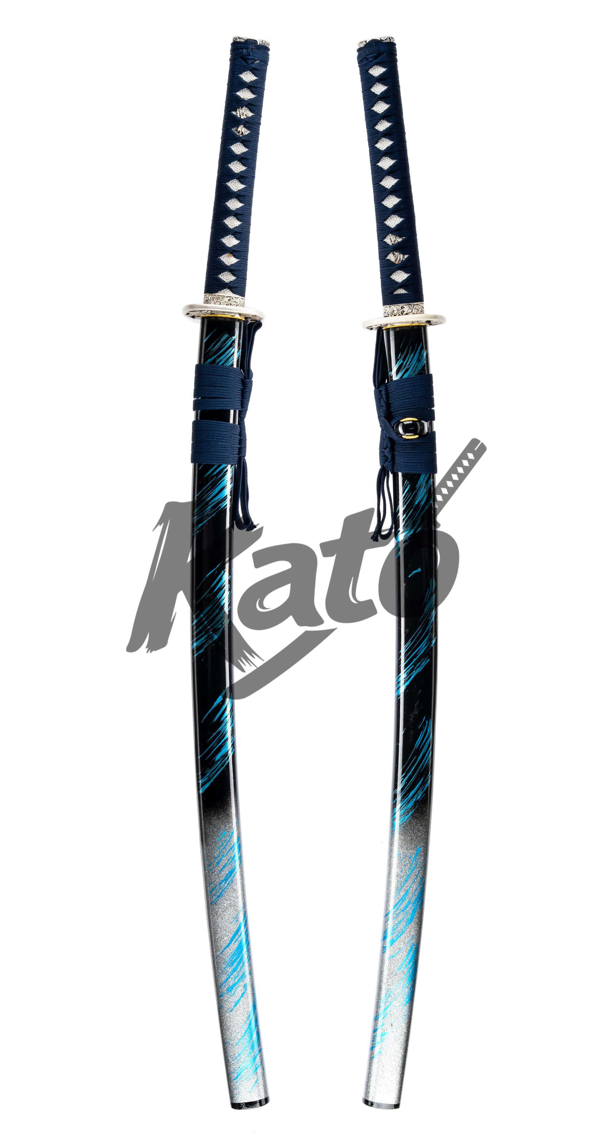25 Blue Handle Damascus Katana – Hand Forged Samurai Sword with Bo-Hi