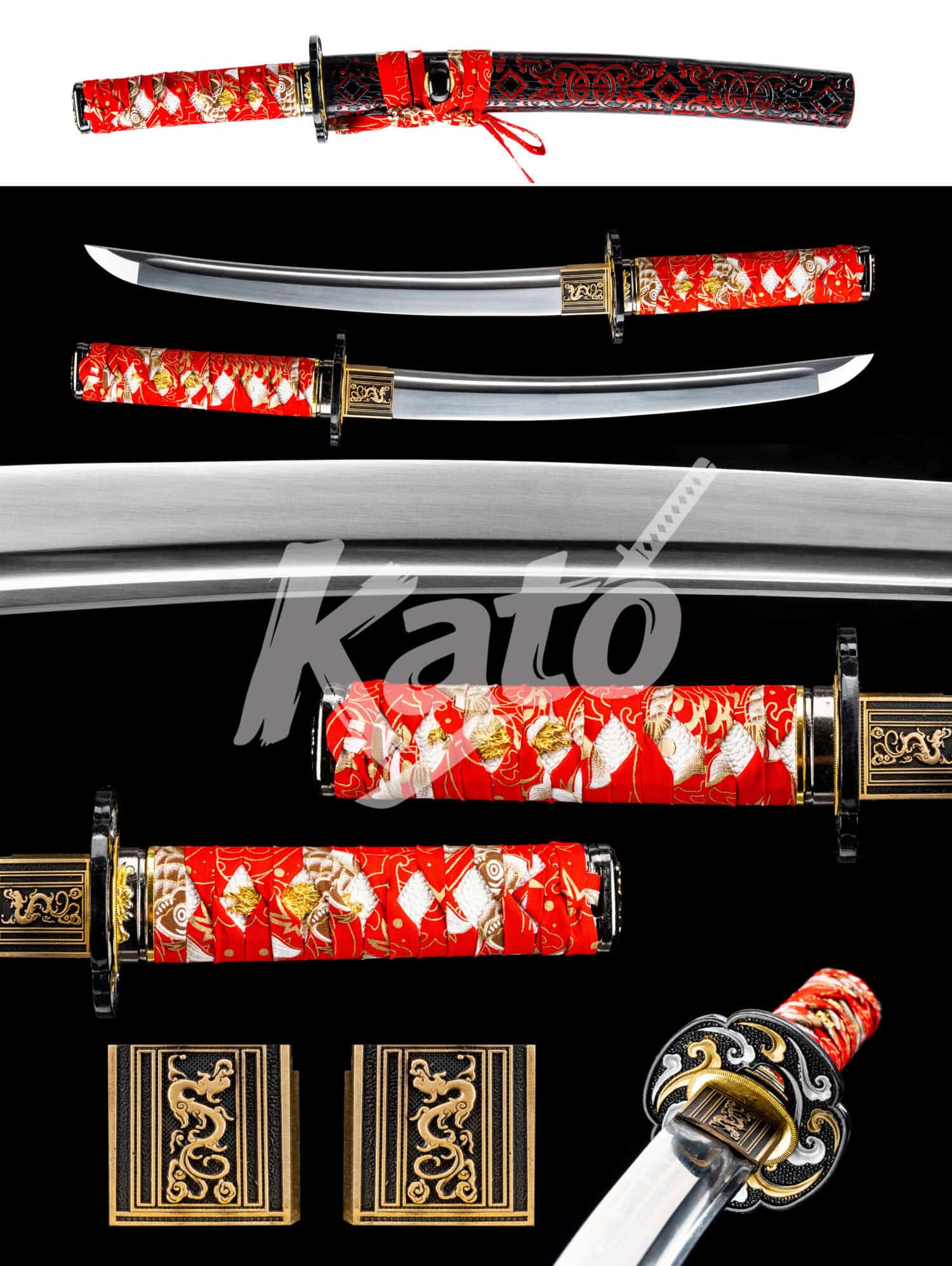 3 Kato Crimson Dragon Tanto · 5160 Steel Hand Forged Japanese Short Sword