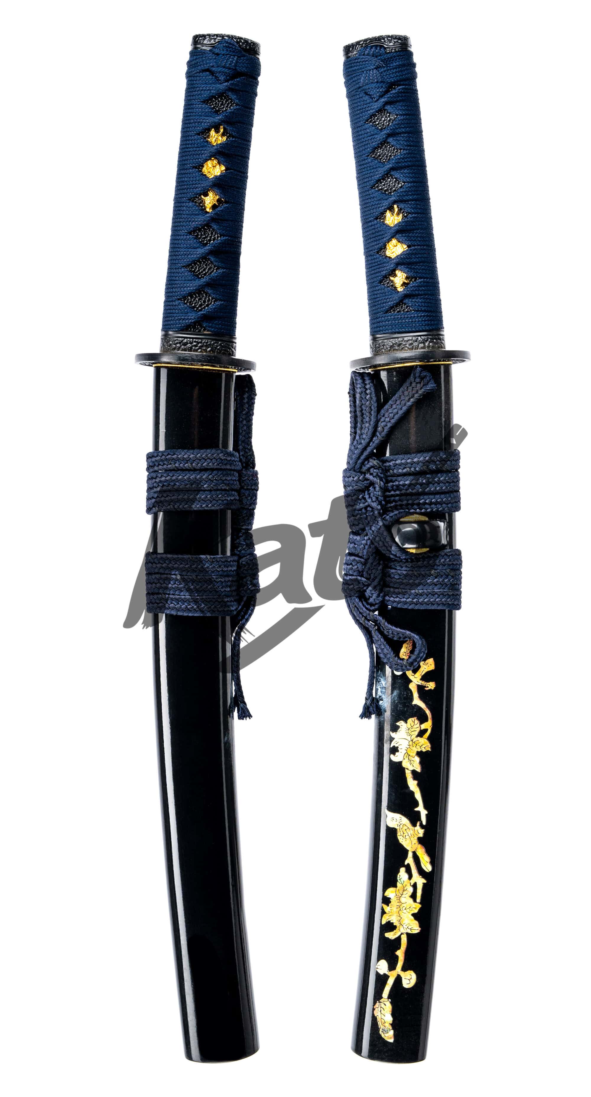 31 Couteau Tanto de Damas – Sabre court japonais forgé à la main, manche bleu