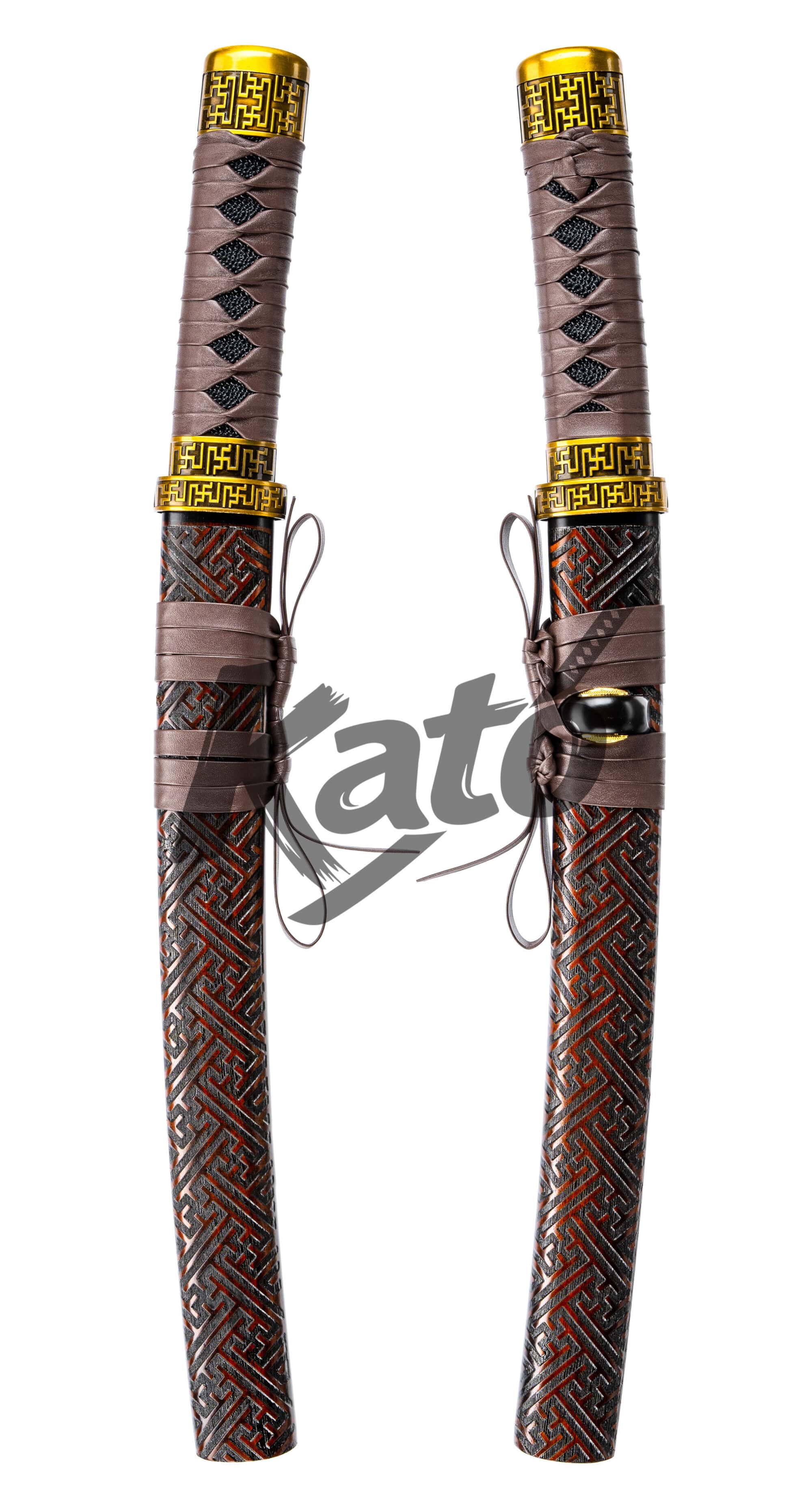 34 Damascus Tanto Knife Brown Handle – Hand Forged Japanese Short Sword