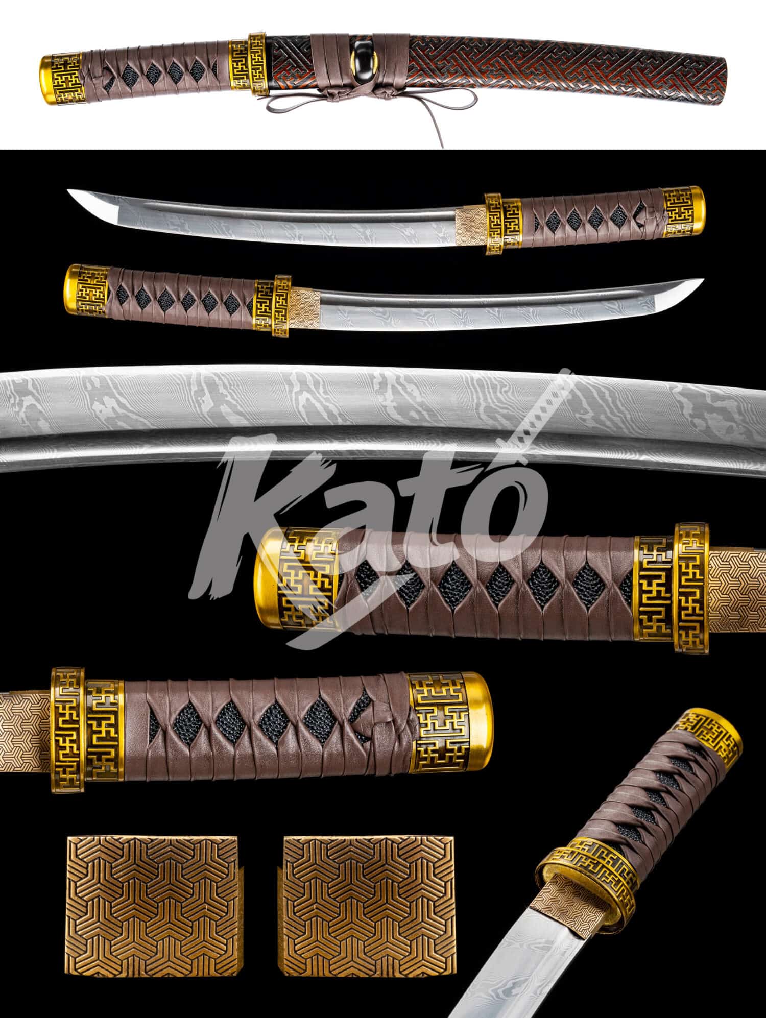 36 Damascus Tanto Knife Brown Handle – Hand Forged Japanese Short Sword