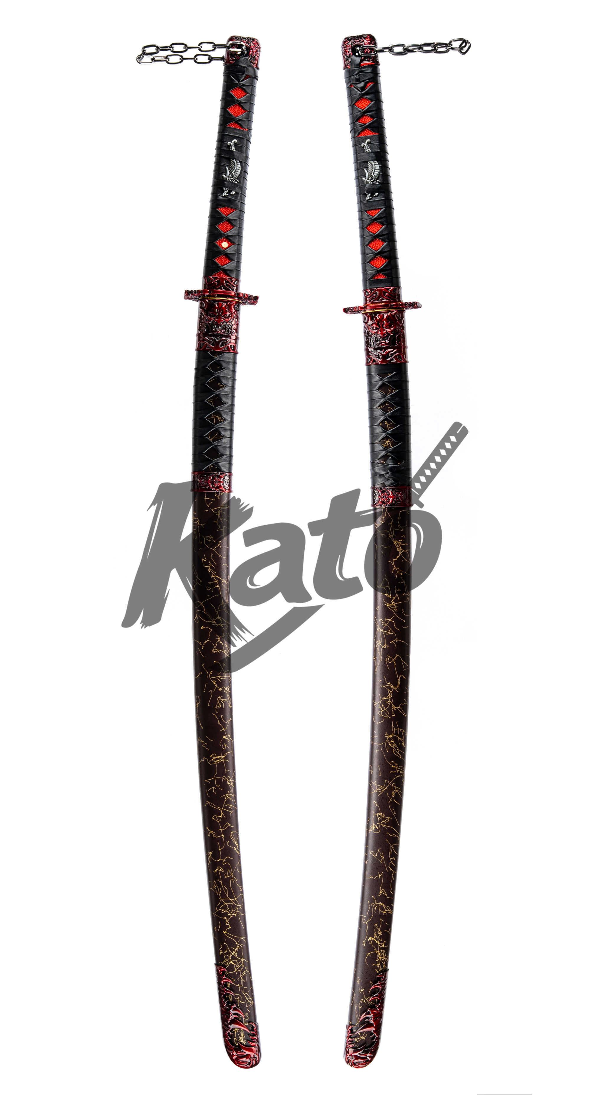 4 Red Flame Katana Sword – Spring Steel Samurai Sword Black & Red Battle Ready