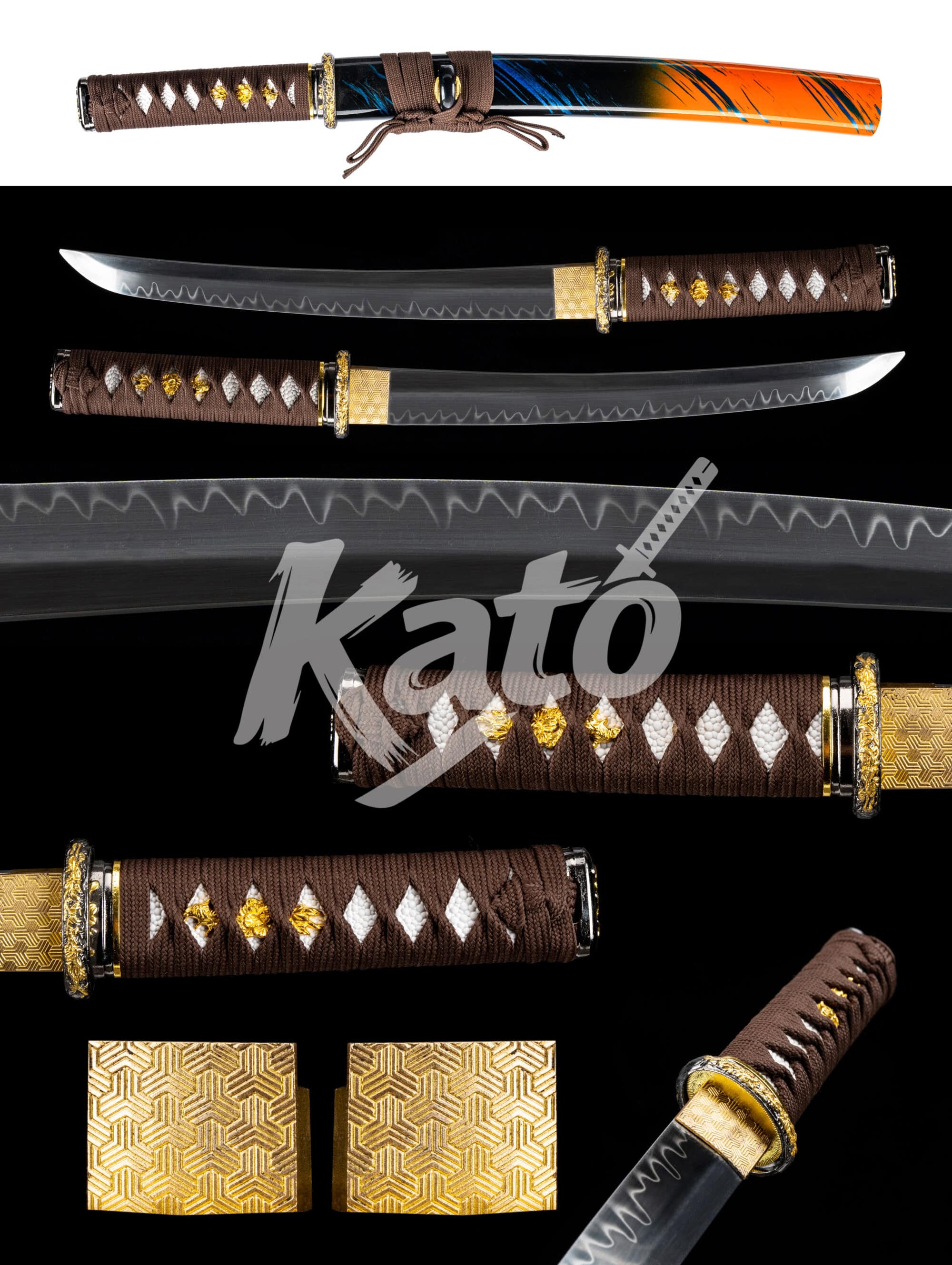 6 Tanto Kato Ember Wave · Épée courte japonaise trempée à l'argile T10