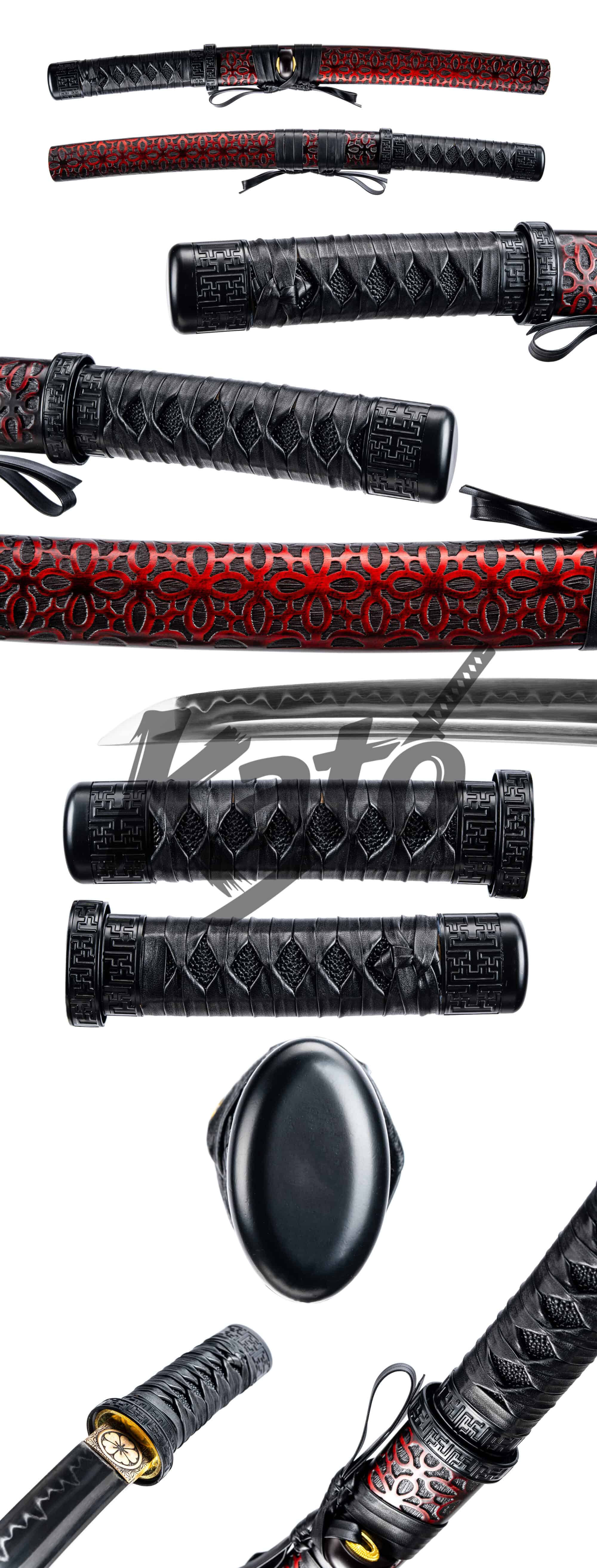 8 Tanto noir T10 trempé à l'argile – Véritable Hamon, sabre court japonais, forgé à la main