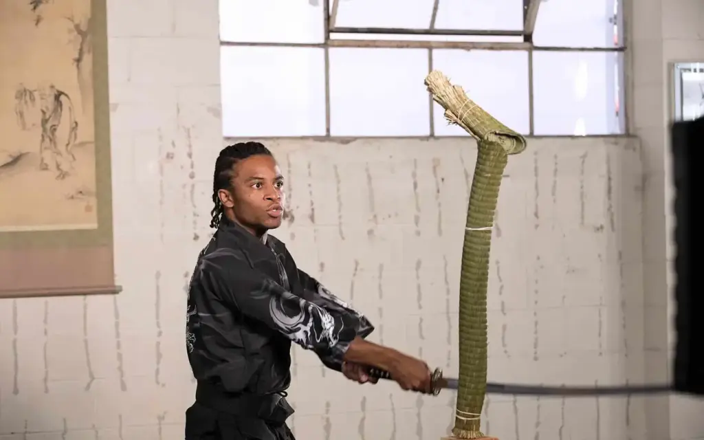 Bamboo cutting with katana